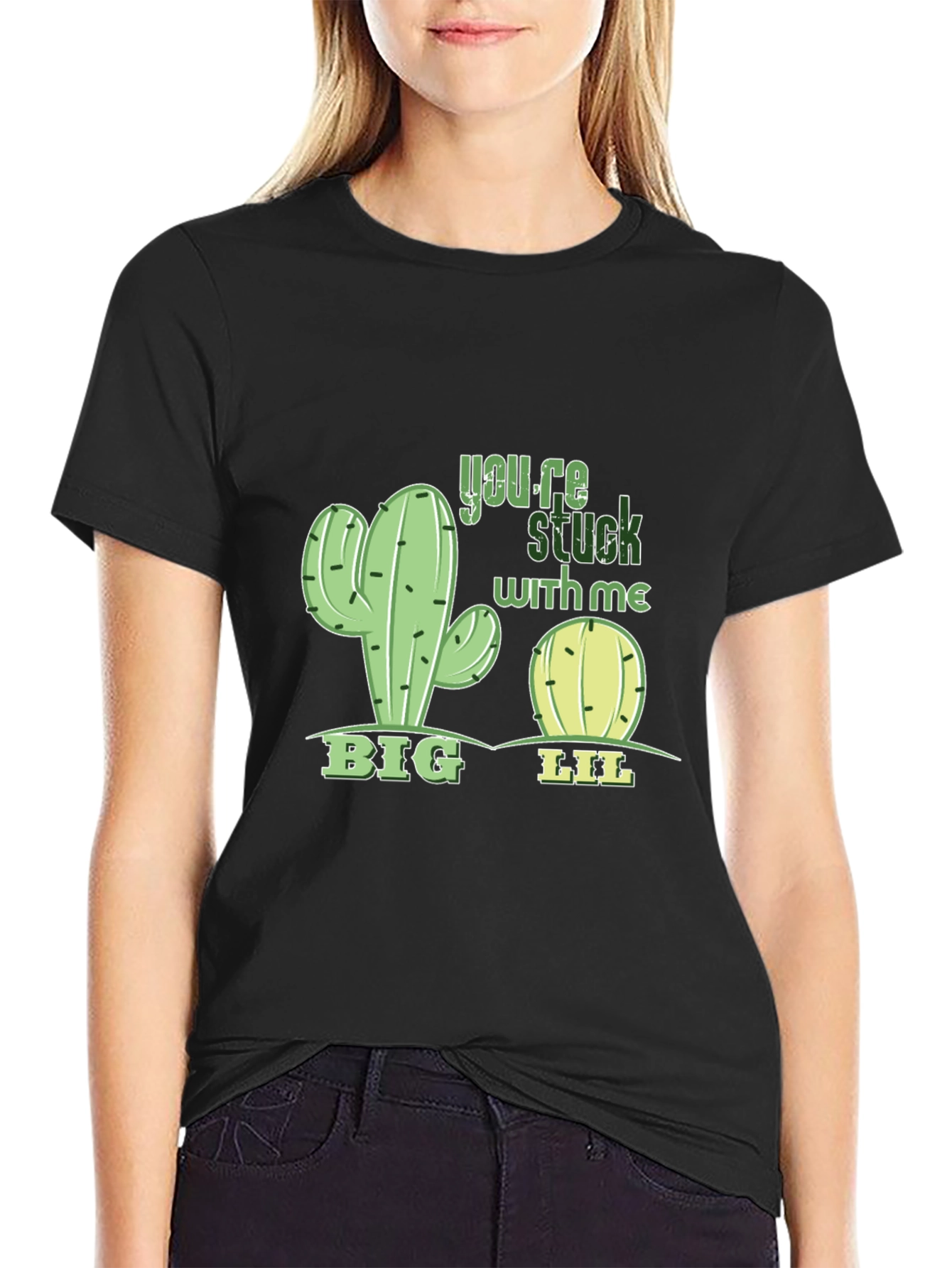 Black Funny Cactus You're Stuck With Me T-Shirt view 2