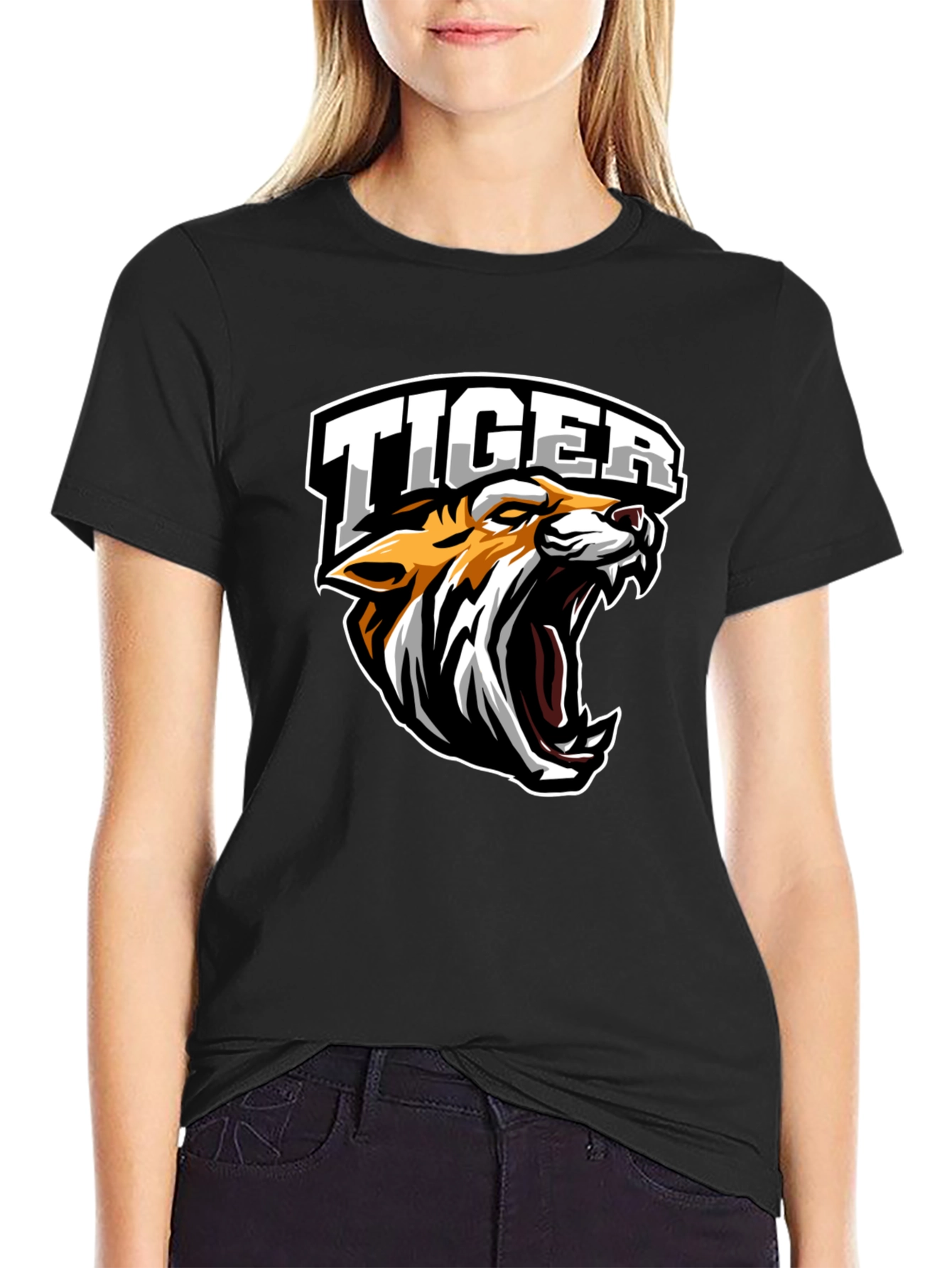 Black Tiger Graphic Tee - Black Cotton T-Shirt view 2