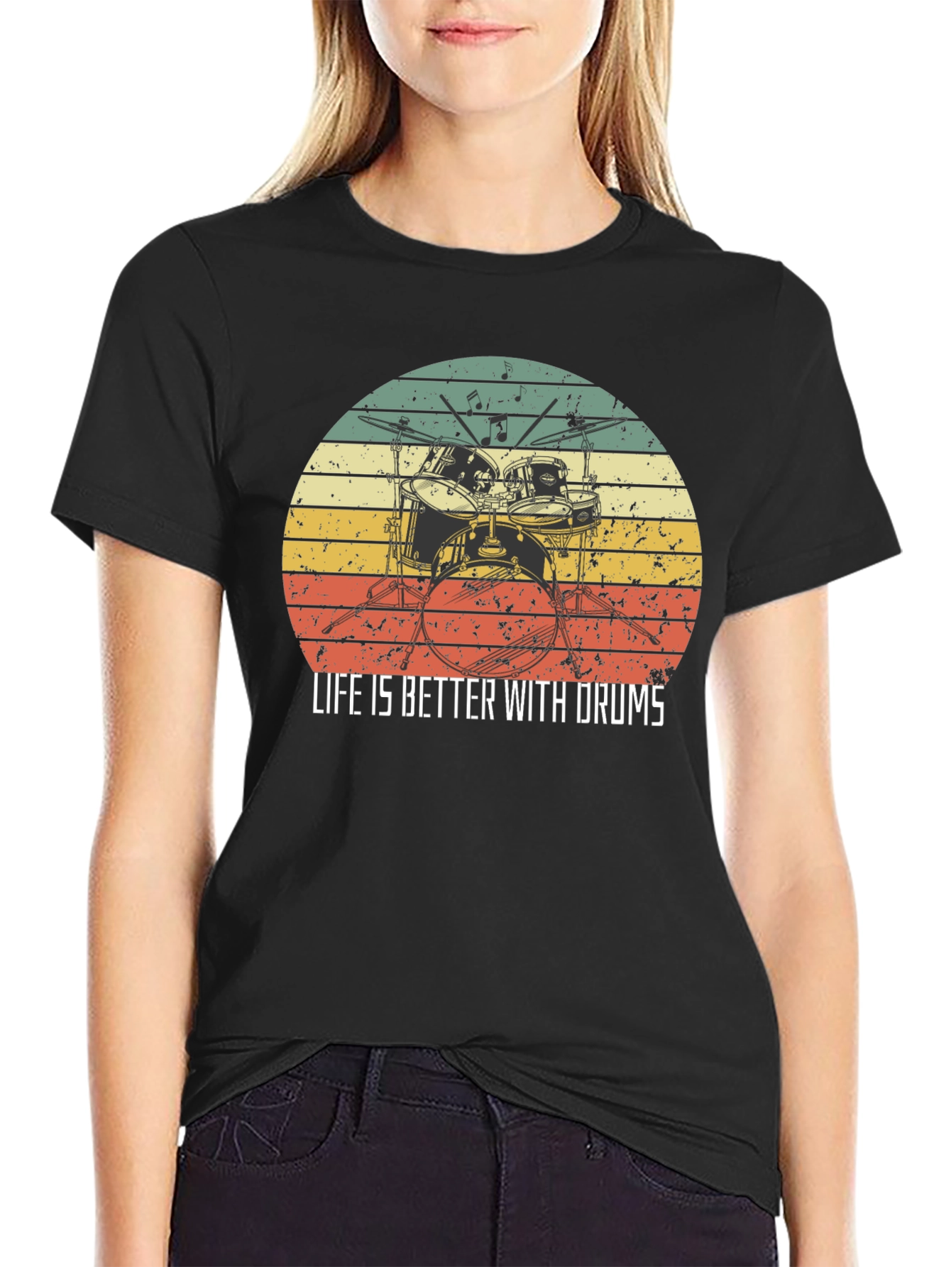 Black Life is Better With Drums Black T-Shirt view 2