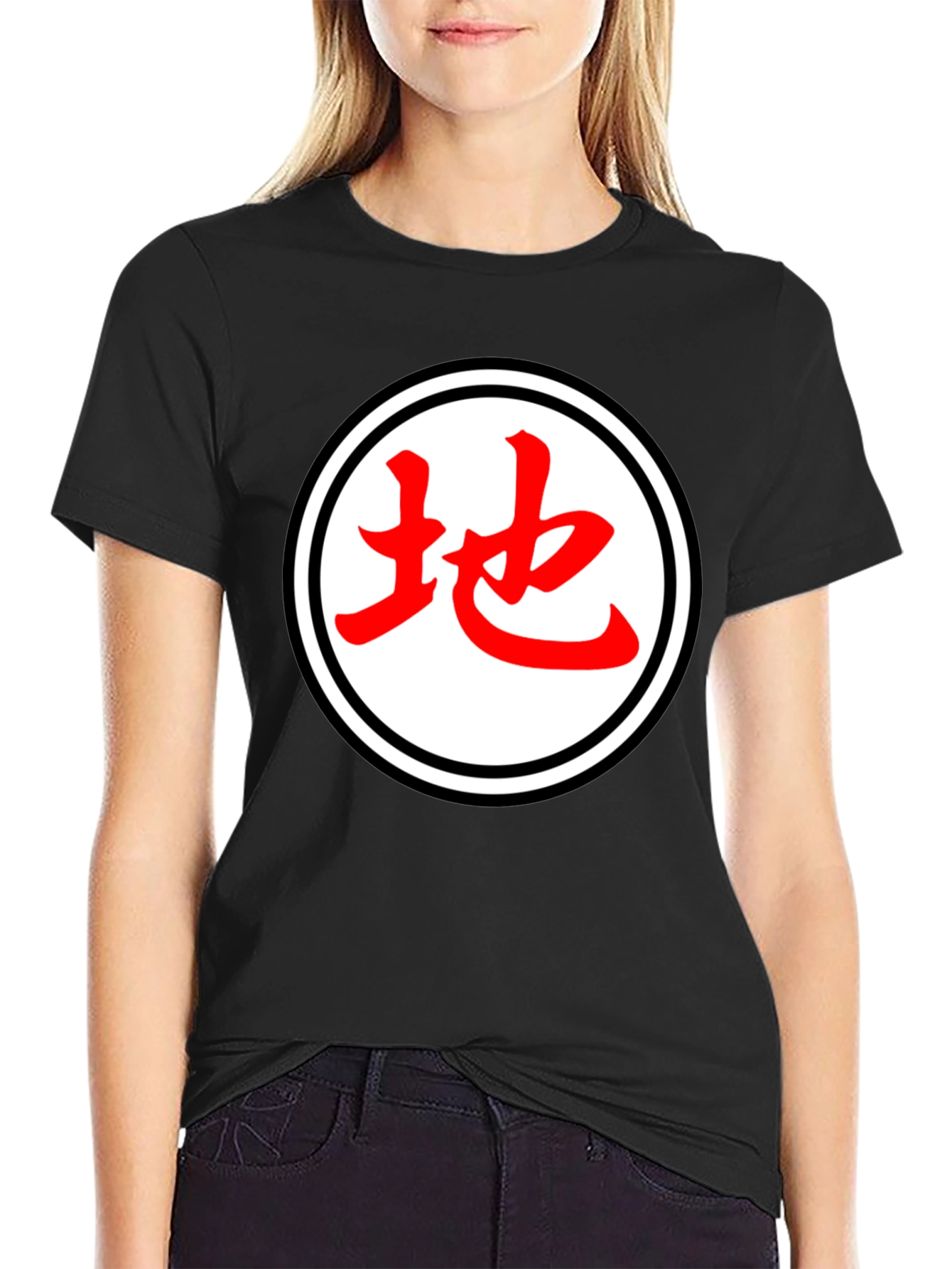 Black Japanese Symbol T-Shirt - Black Cotton Blend Casual Tee view 2