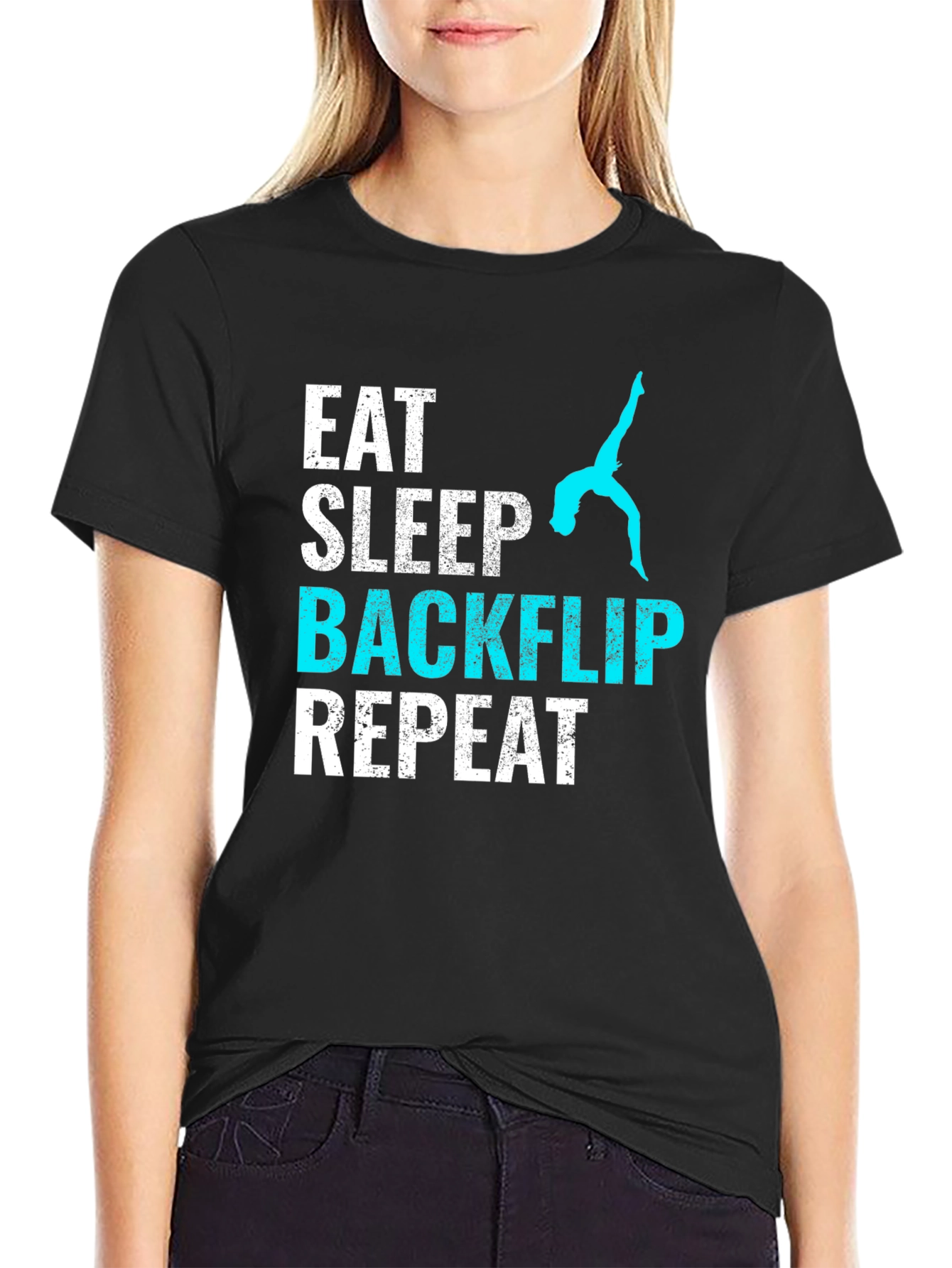 Black Eat Sleep Backflip Repeat T-Shirt - Gymnast Tee view 2