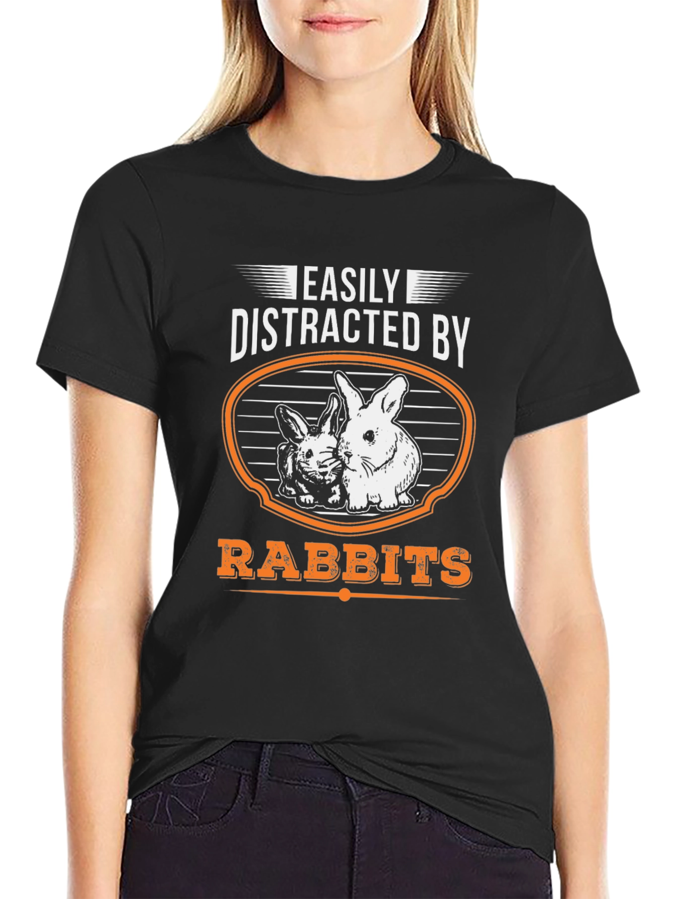 Black Easily Distracted By Rabbits Funny Graphic T-Shirt view 2