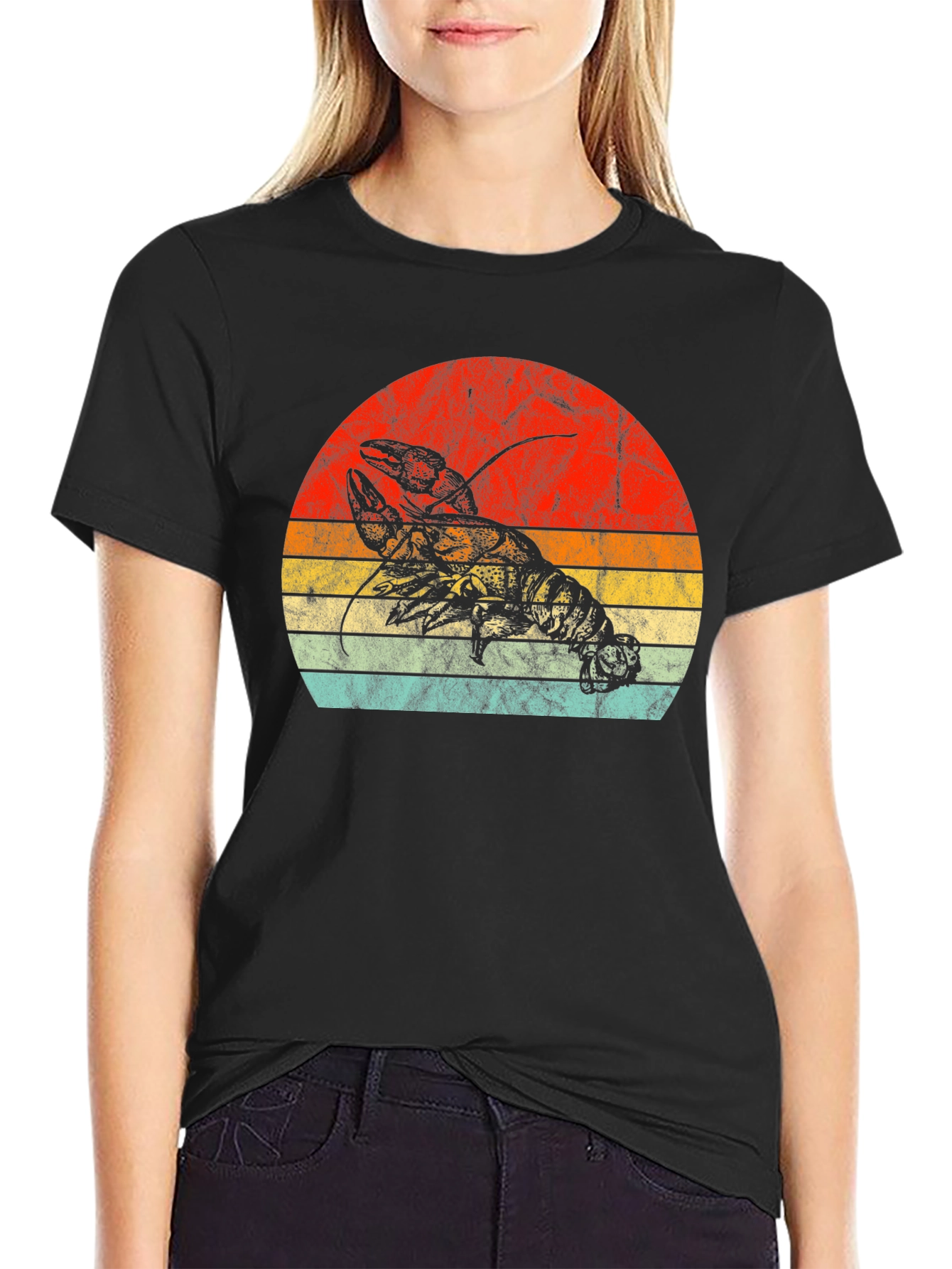 Black Retro Lobster Sunset Graphic Tee - Black view 2
