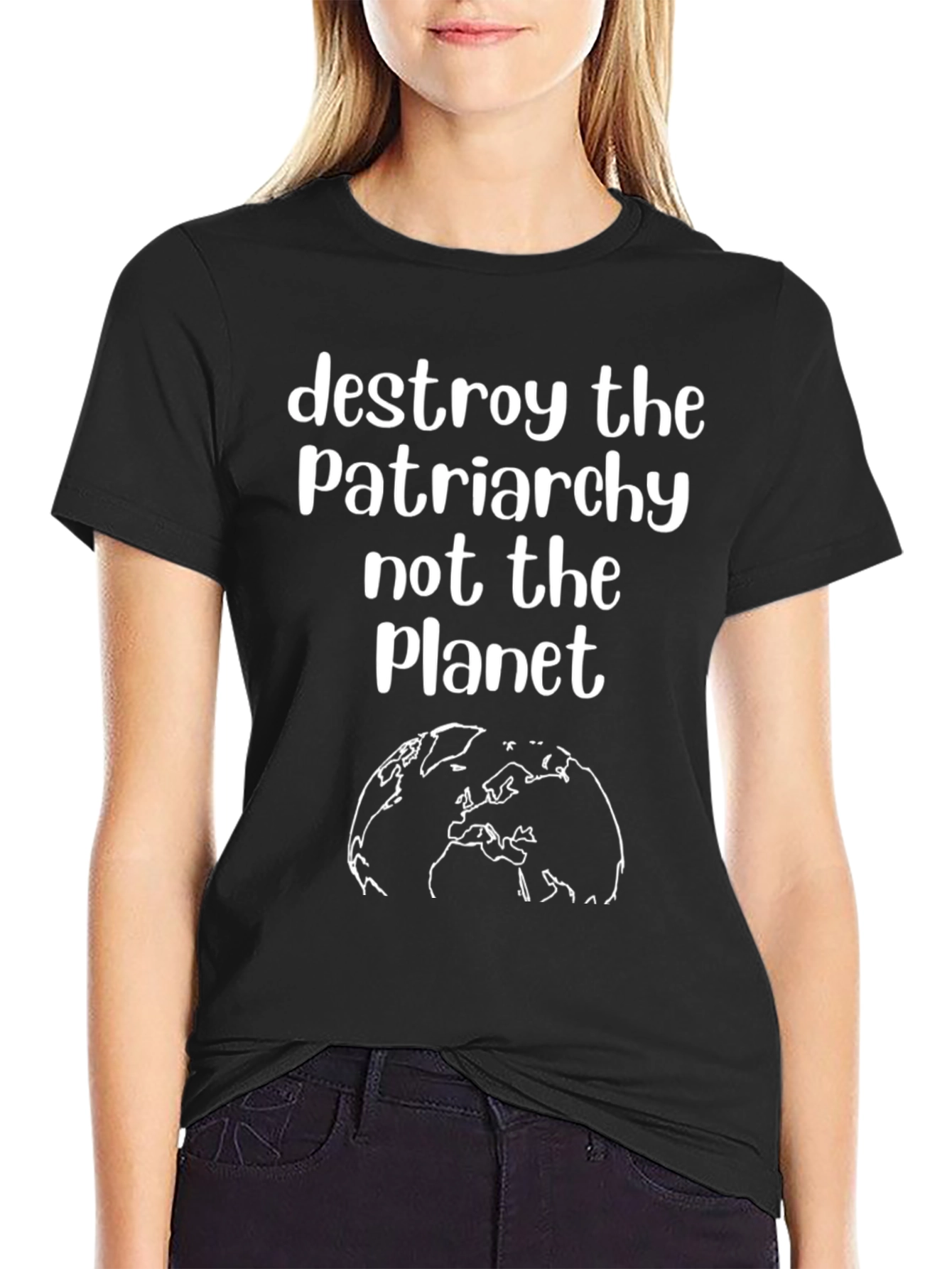 Black Destroy Patriarchy Planet T-Shirt view 2