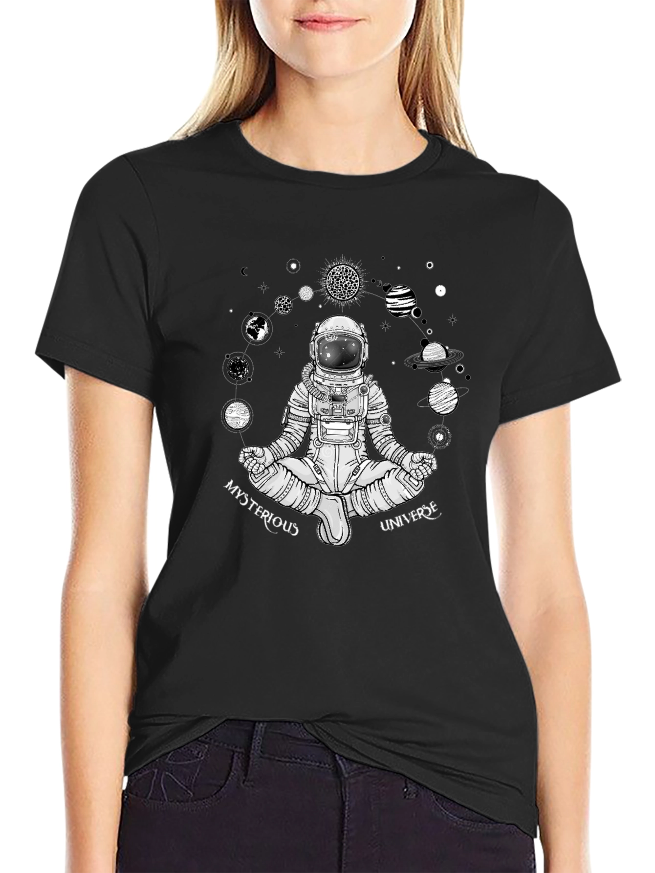 Black Mysterious Universe Astronaut T-Shirt - Black view 2