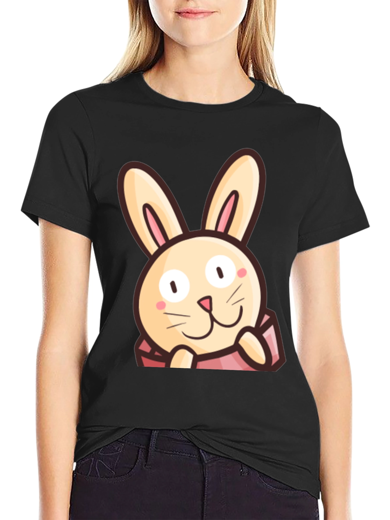 Cute Bunny Graphic Tee - Black Cotton Comfort - 2