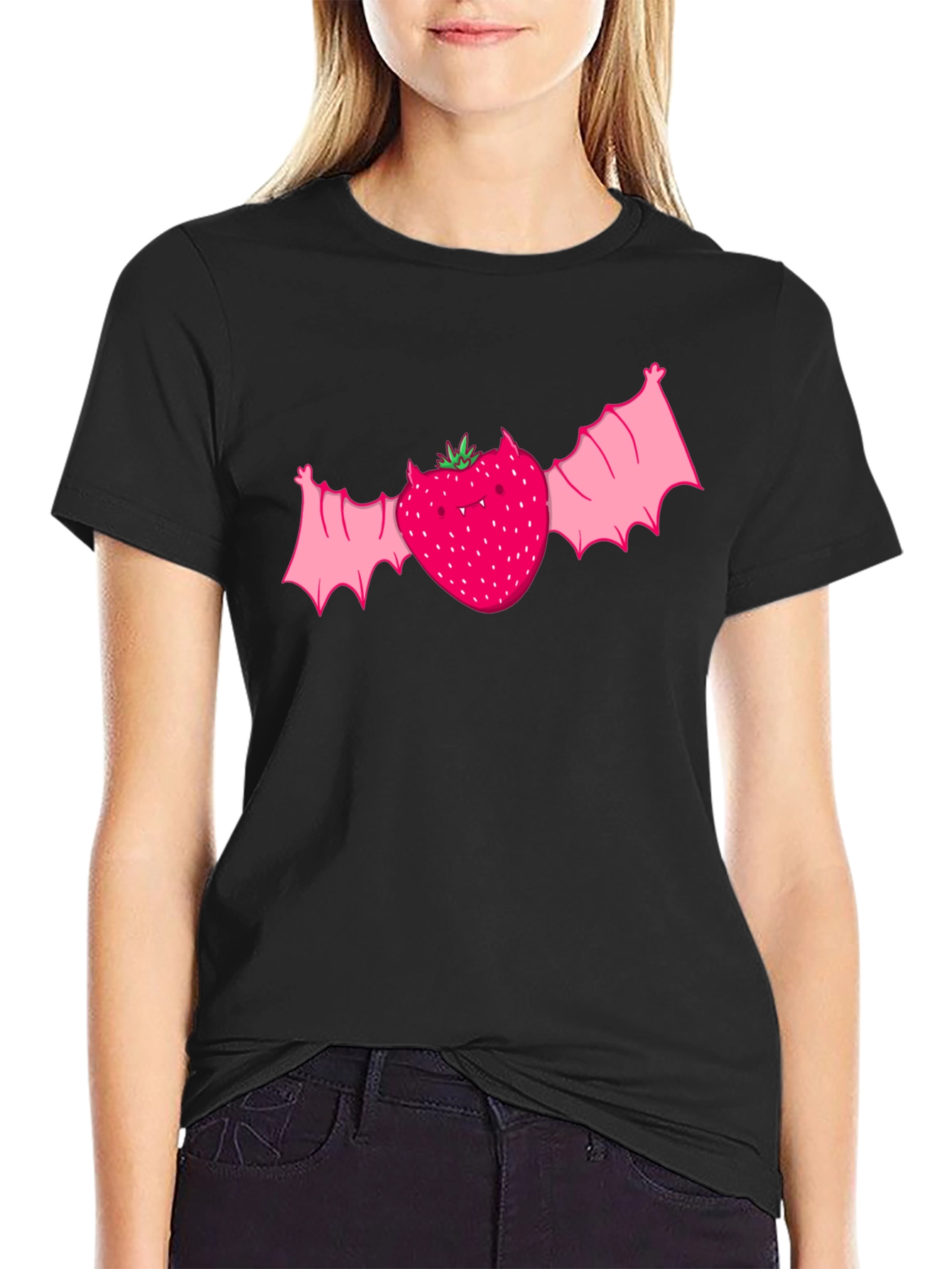 Black Strawberry Bat Graphic Tee - Unique Horror Style view 2