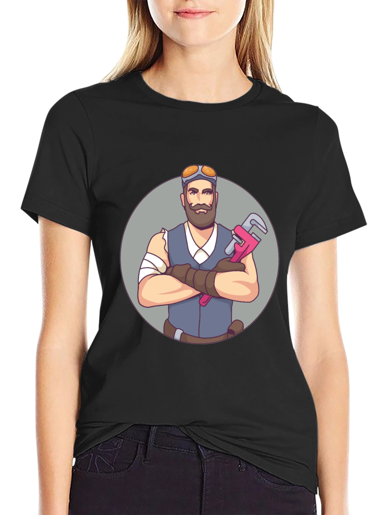 Black Steam Punk Plumber Graphic T-Shirt view 2
