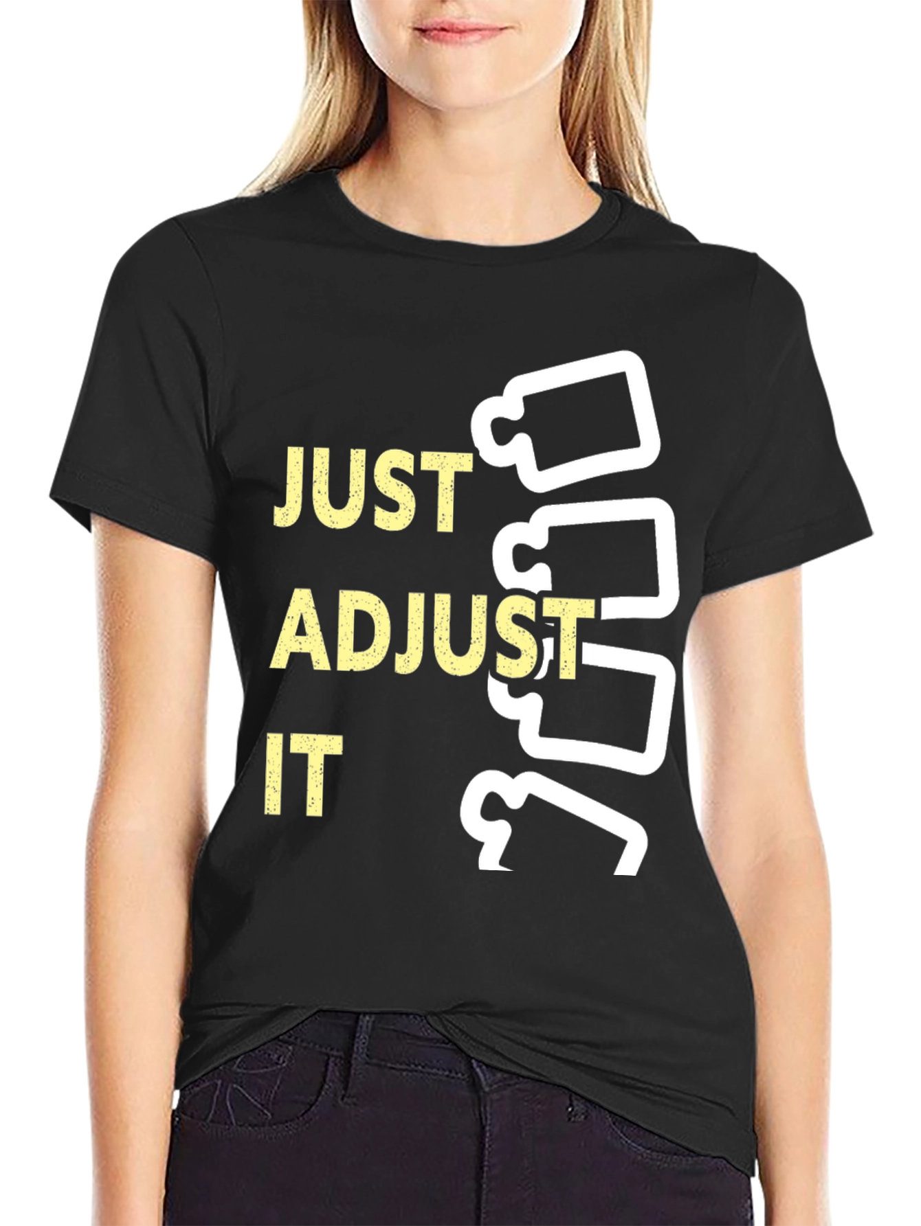 Black Just Adjust It Chiropractic T-Shirt view 2