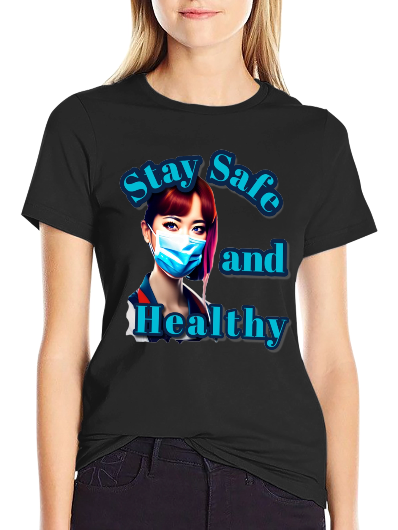 Black Stay Safe and Healthy Graphic Tee view 2