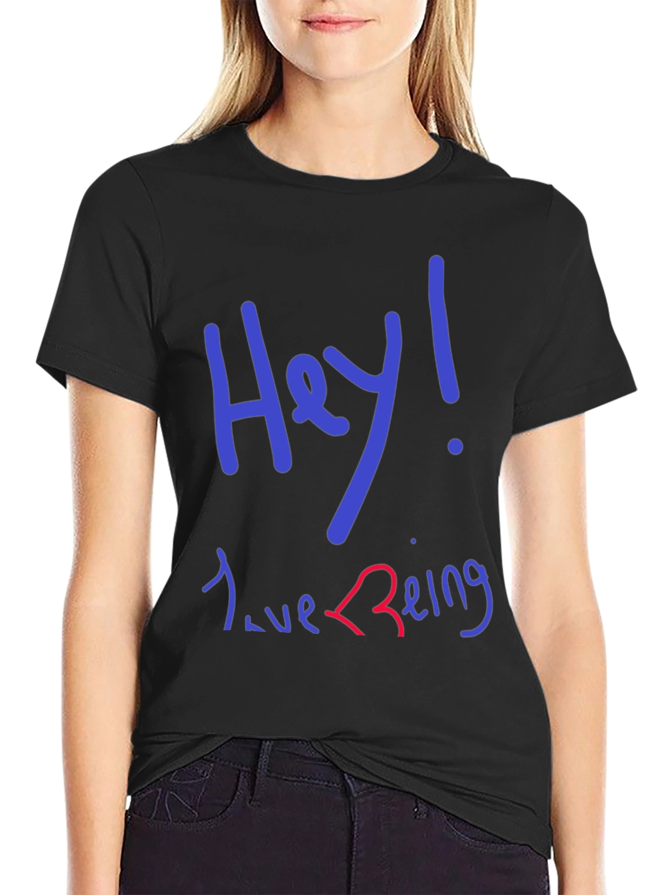 Black Hey! Love Being T-Shirt - Black Graphic Tee view 2