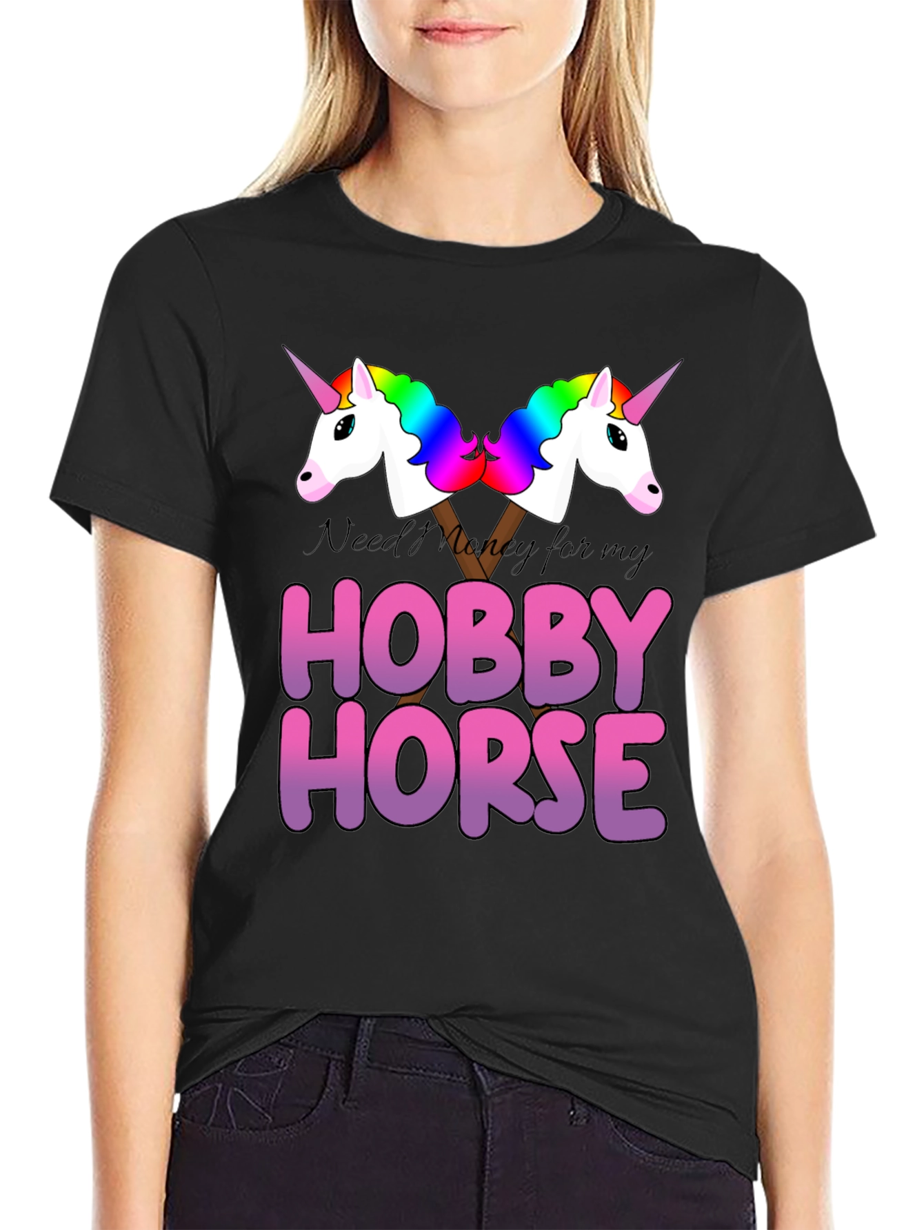 Black Hobby Horse Unicorn Graphic T-Shirt view 2