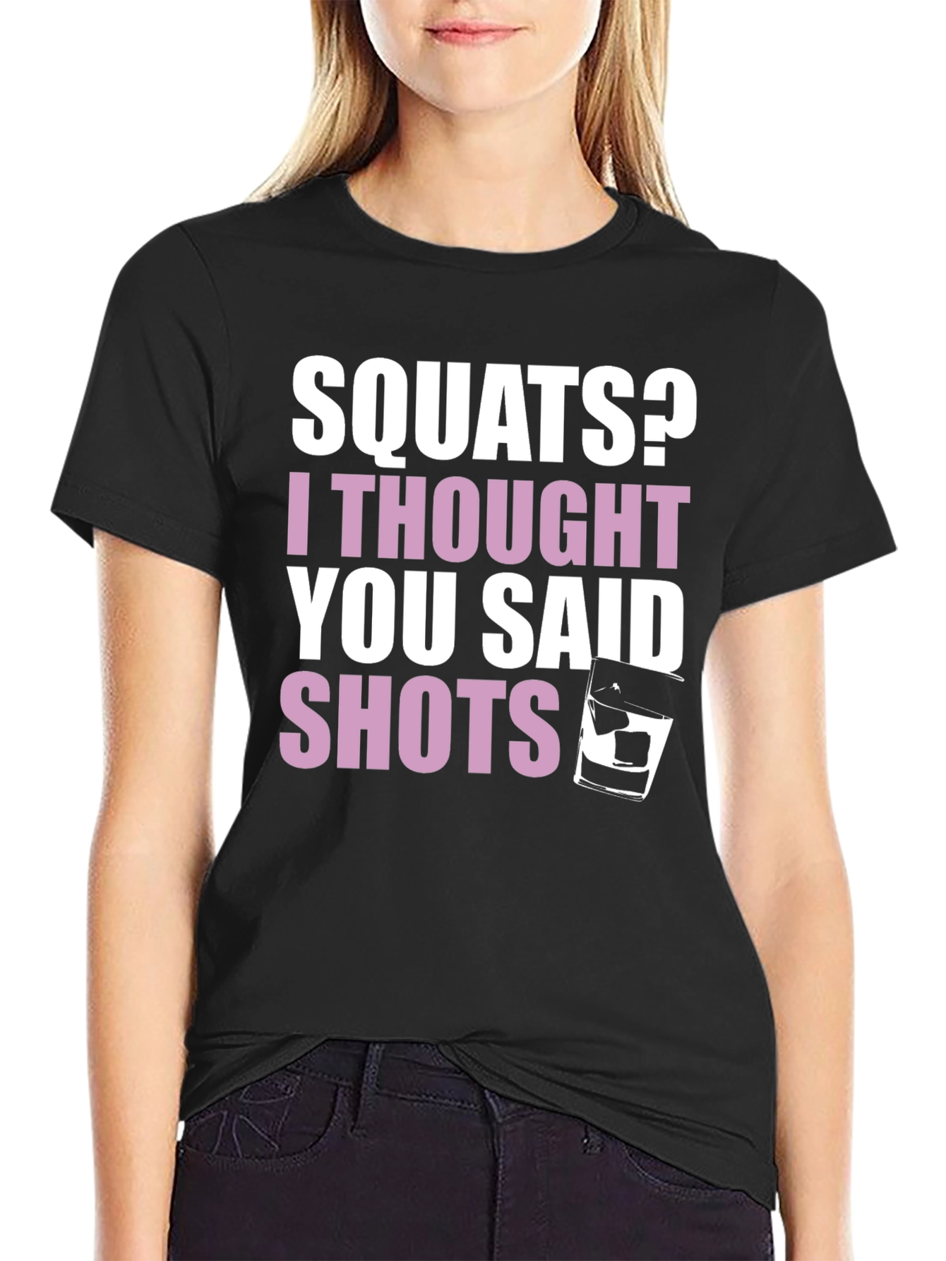 Black Squats or Shots Graphic Tee - Funny Workout Shirt view 2