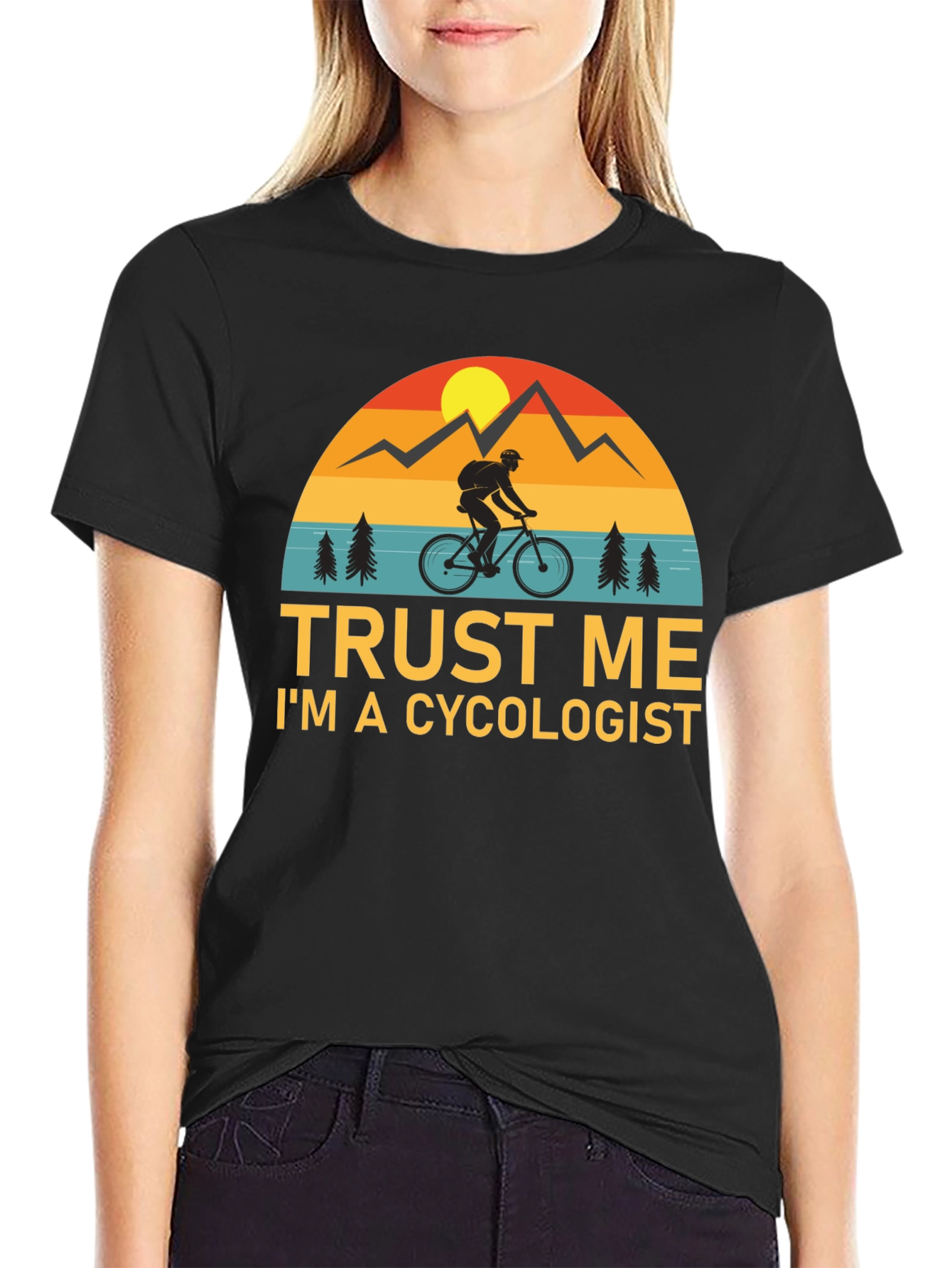 Black Trust Me I'm a Cycologist Funny Biker T-Shirt view 2