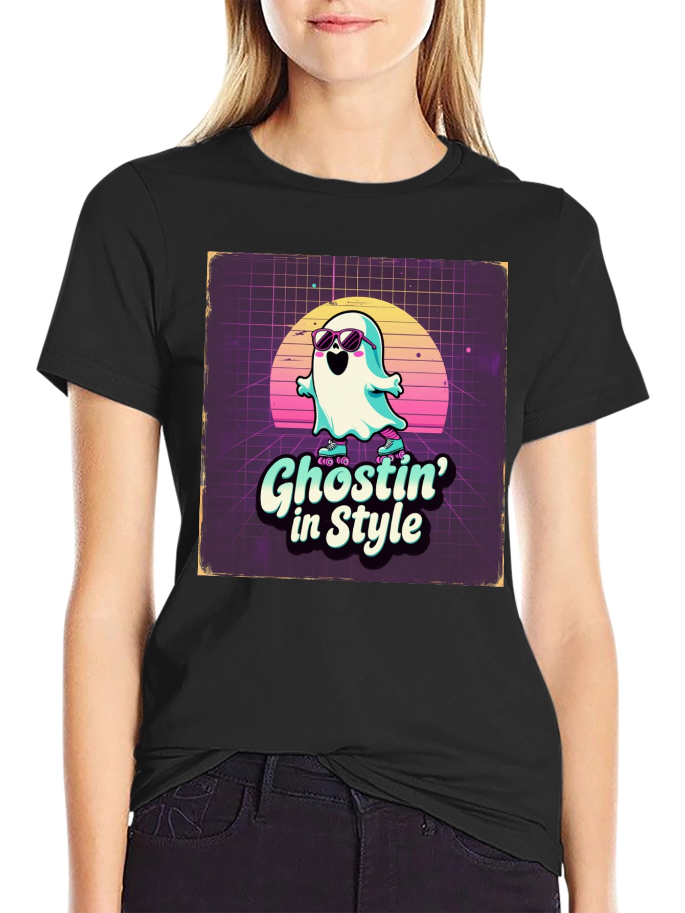 Black Ghostin' in Style Retro T-Shirt view 2