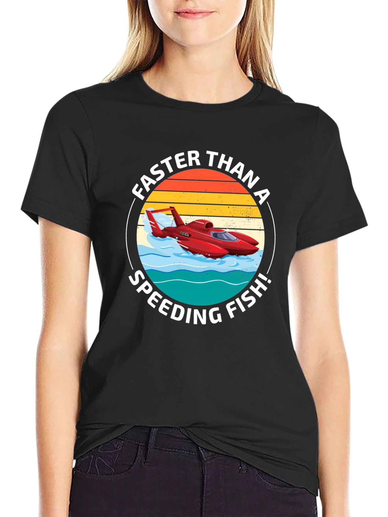 Black Faster Than a Speeding Fish T-Shirt view 2