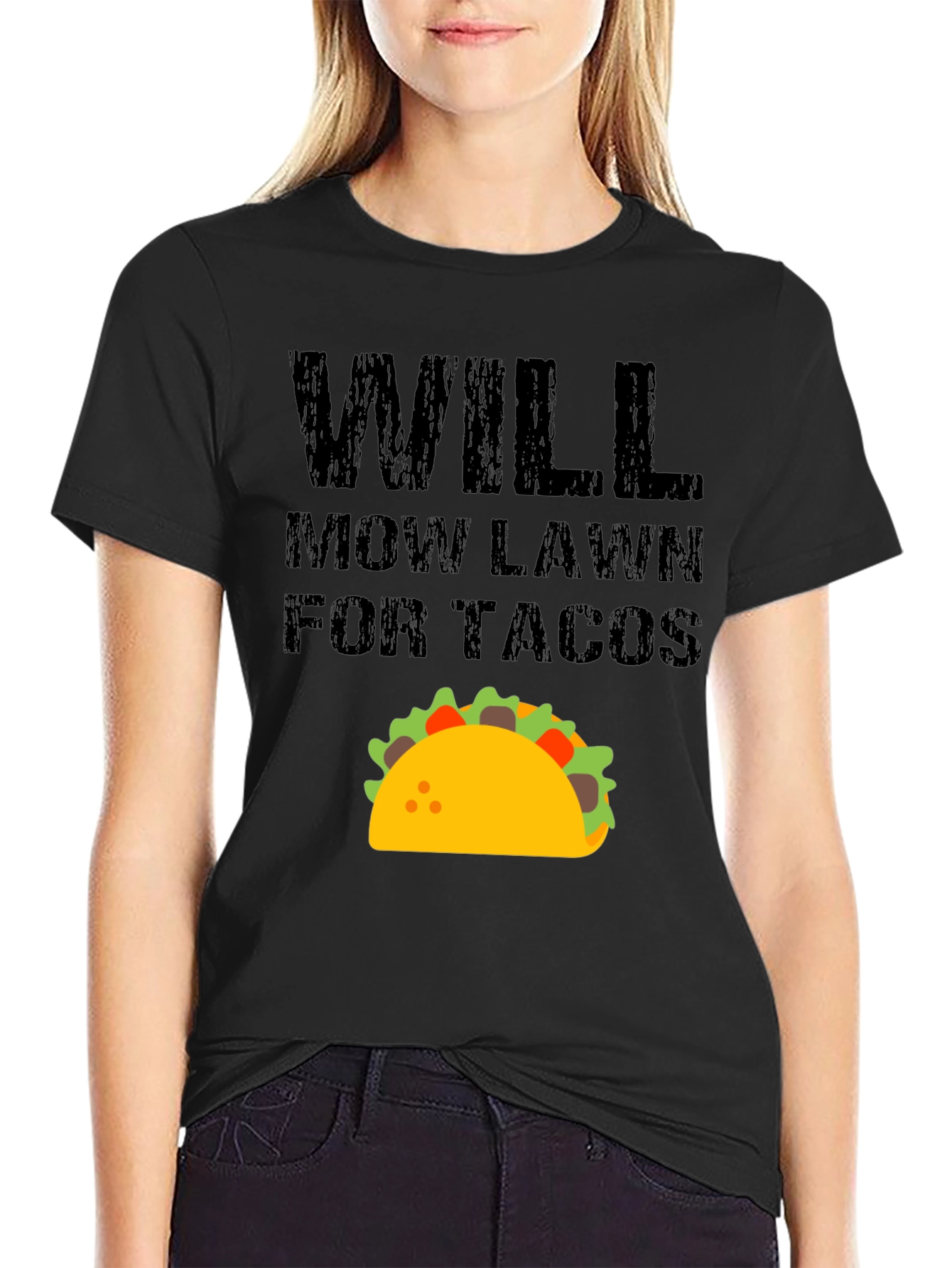 Black Will Mow Lawn for Tacos Funny Graphic T-Shirt view 2
