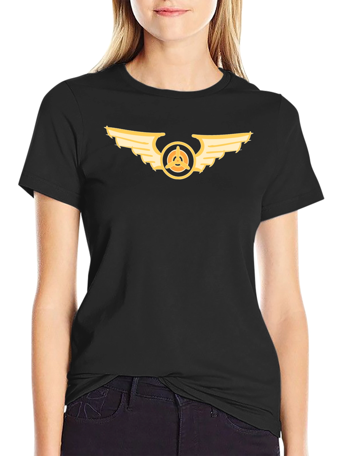 Black Winged Propeller Graphic Black Tee view 2