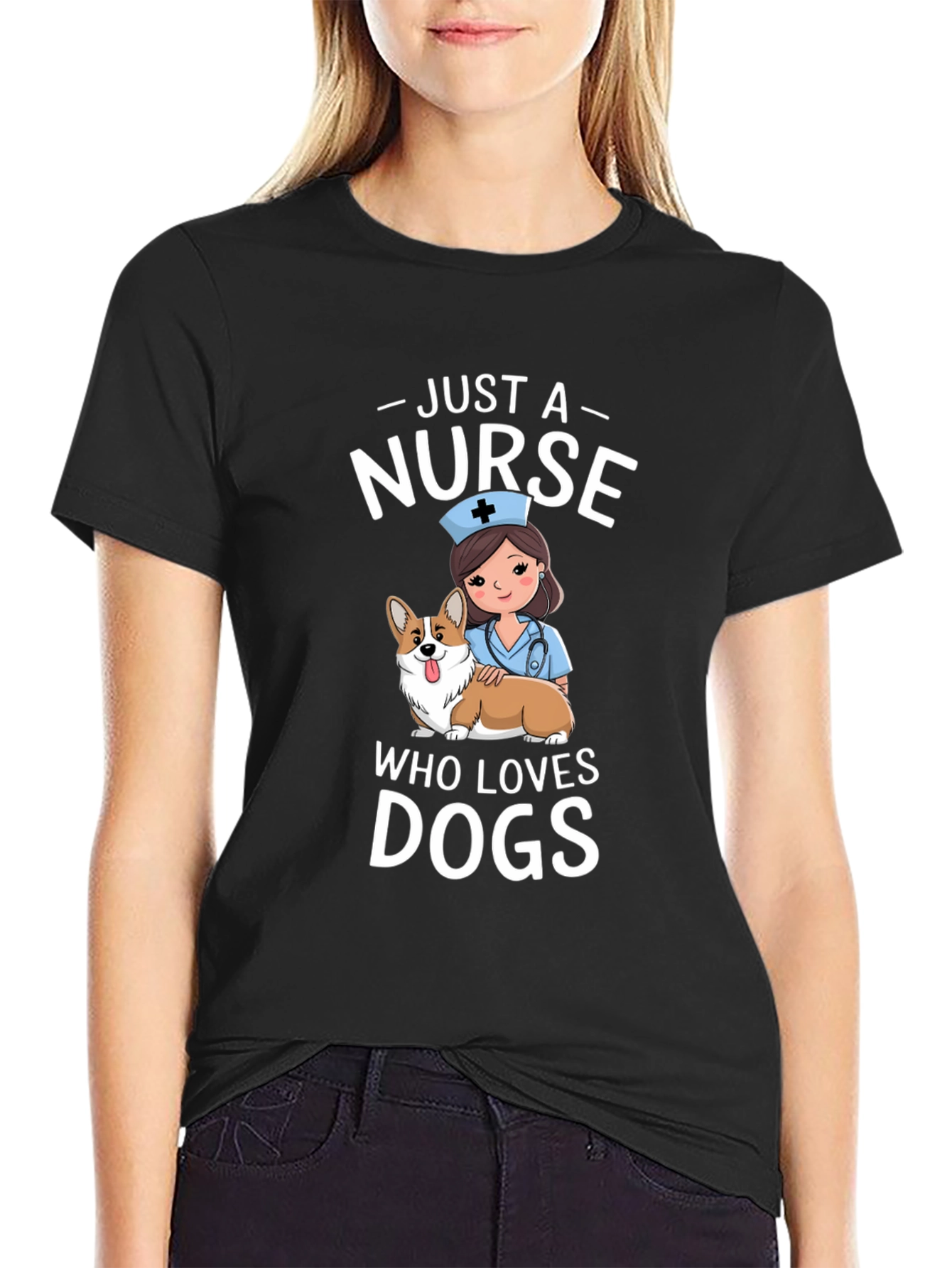 Black Just A Nurse Who Loves Dogs T-Shirt view 2