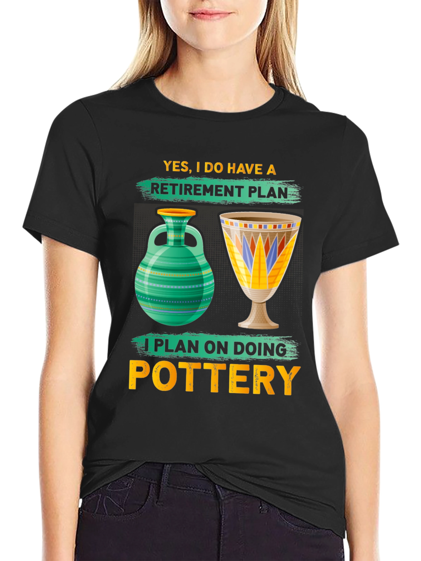 Black Pottery Retirement Plan T-Shirt view 2
