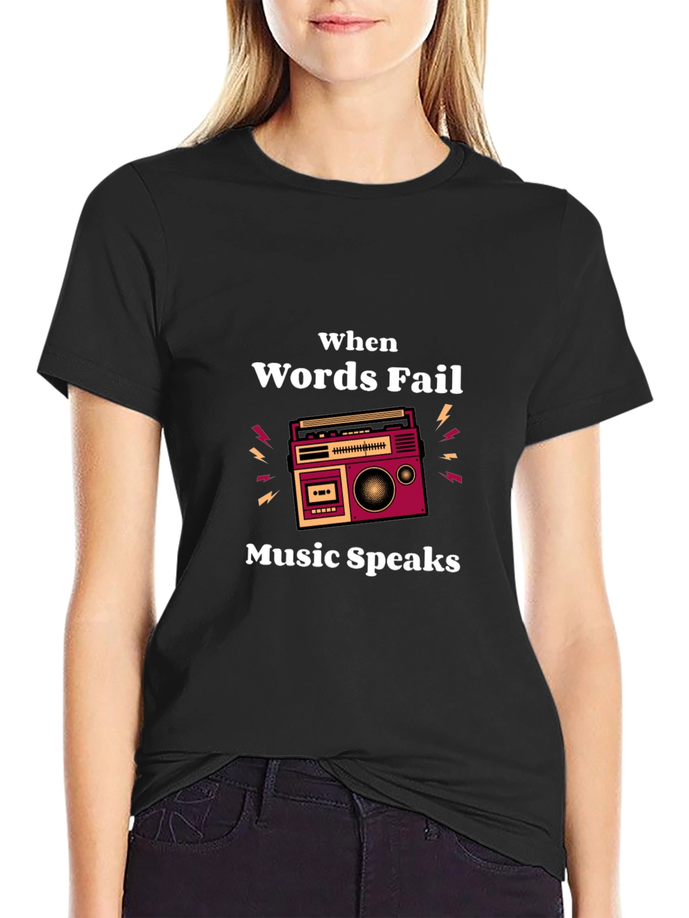 Black When Words Fail Music Speaks Graphic T-Shirt view 2