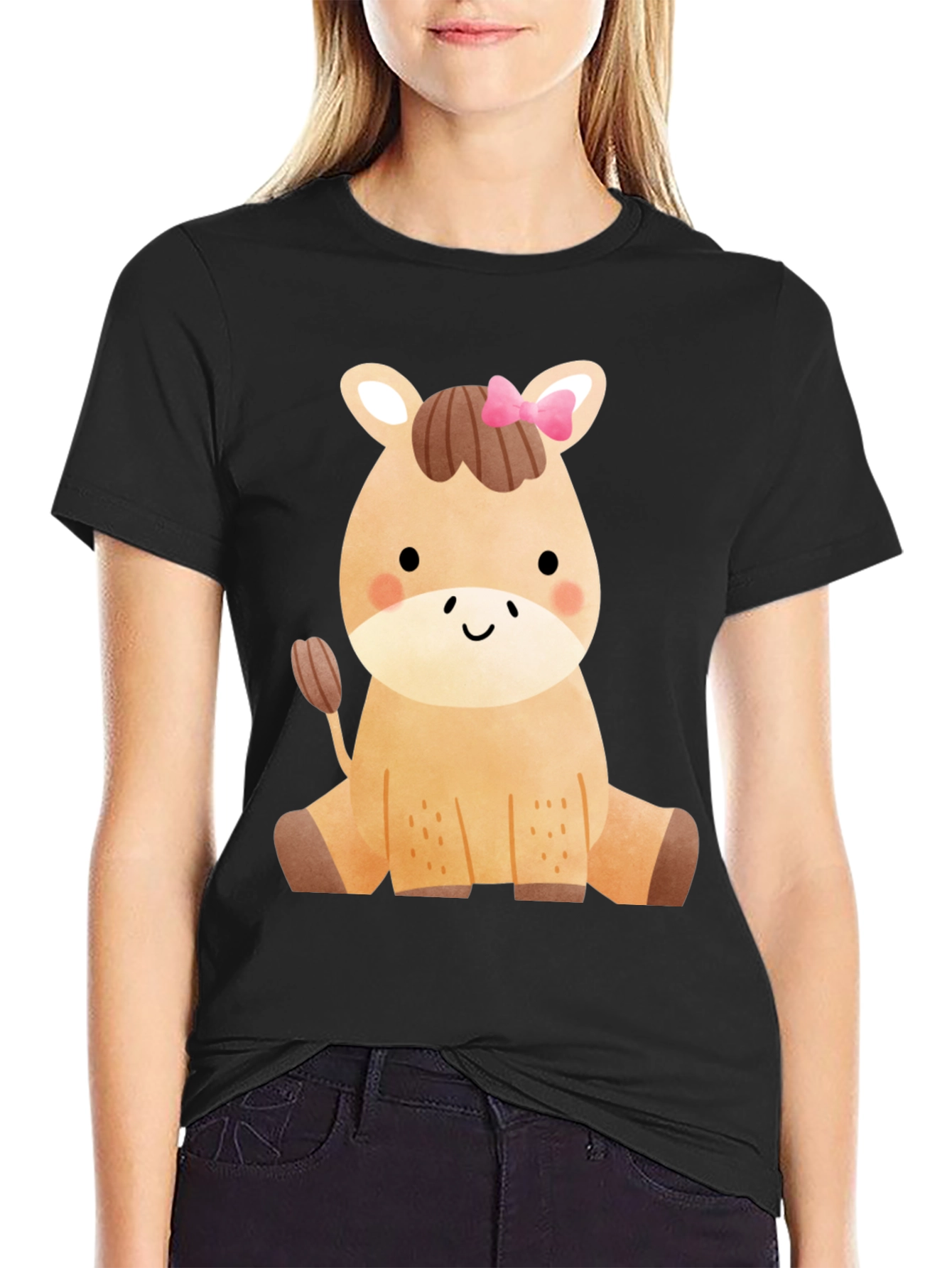 Black Cute Horse Graphic T-Shirt - Fun Animal Tee view 2