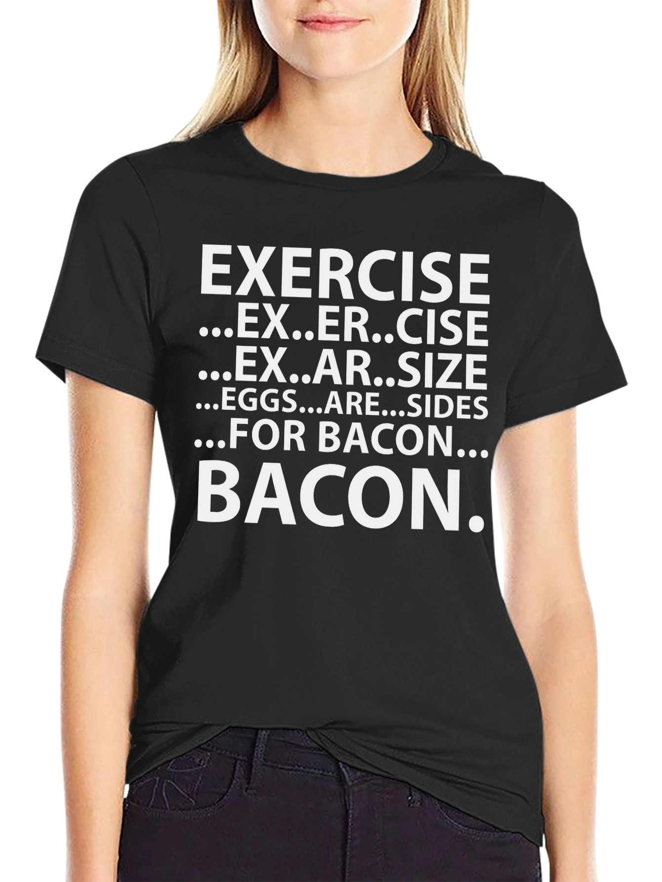 Black Exercise for Bacon T-Shirt - Funny Foodie Tee view 2