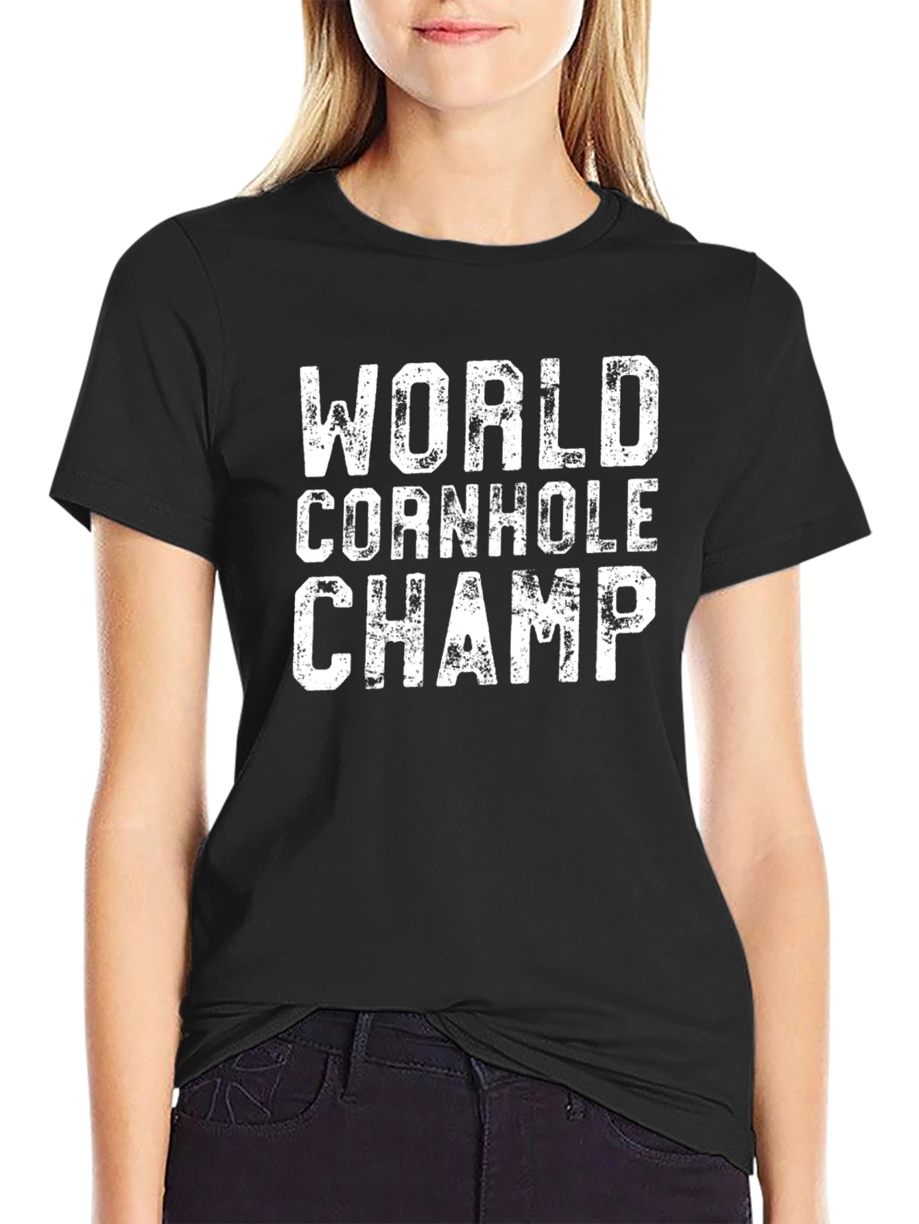 Black World Cornhole Champ Graphic Tee - Casual Black T-Shirt view 2