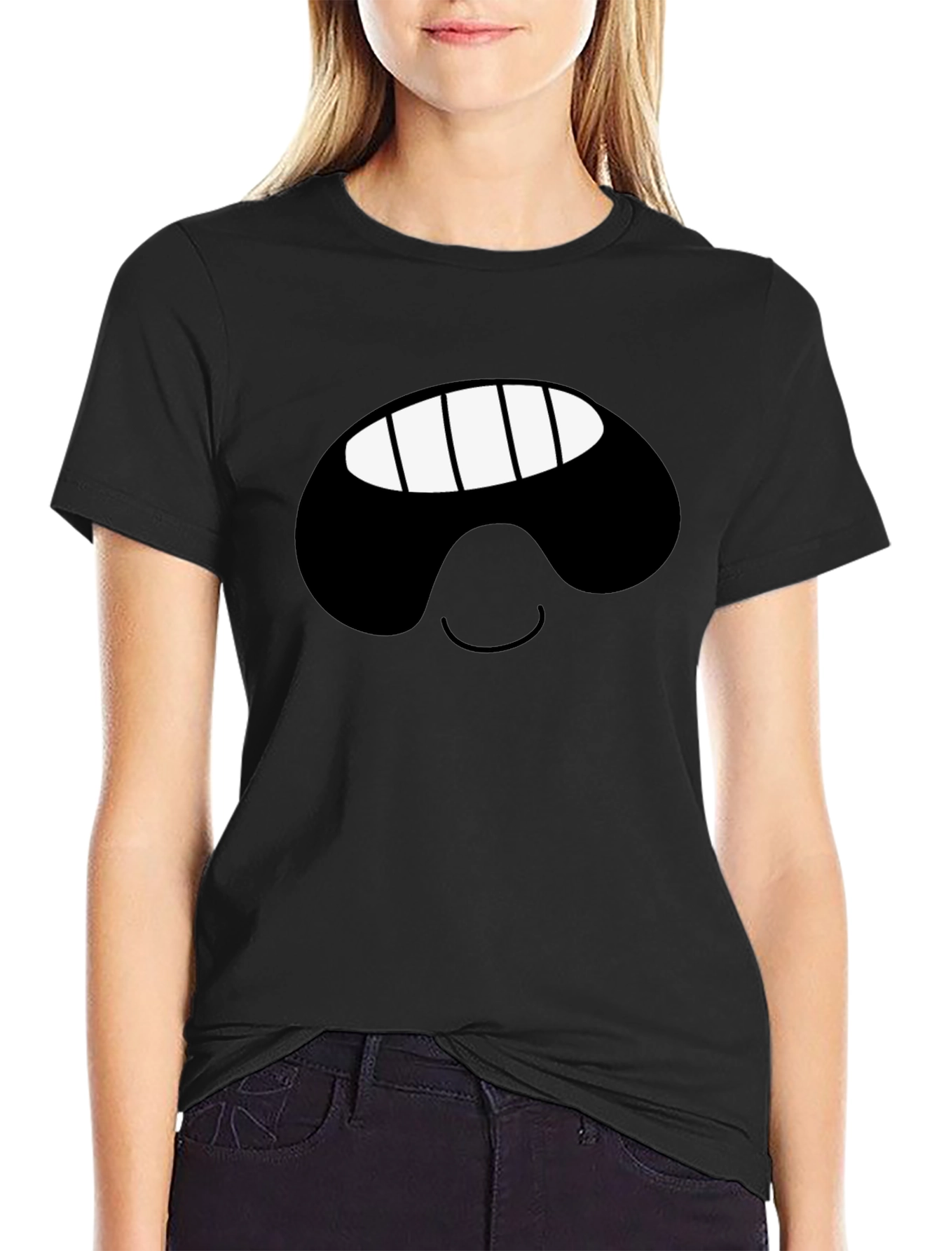Black Smiling Face Black T-Shirt view 2