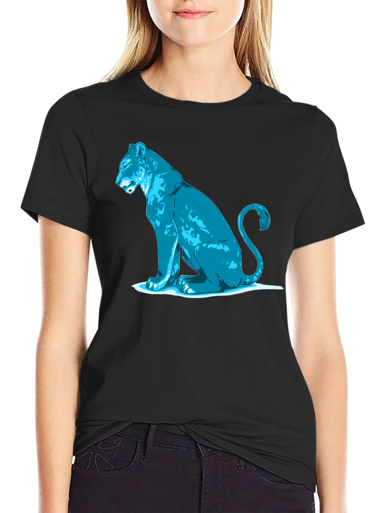 Black Cool Cat Graphic Tee - Black Cotton T-Shirt view 2