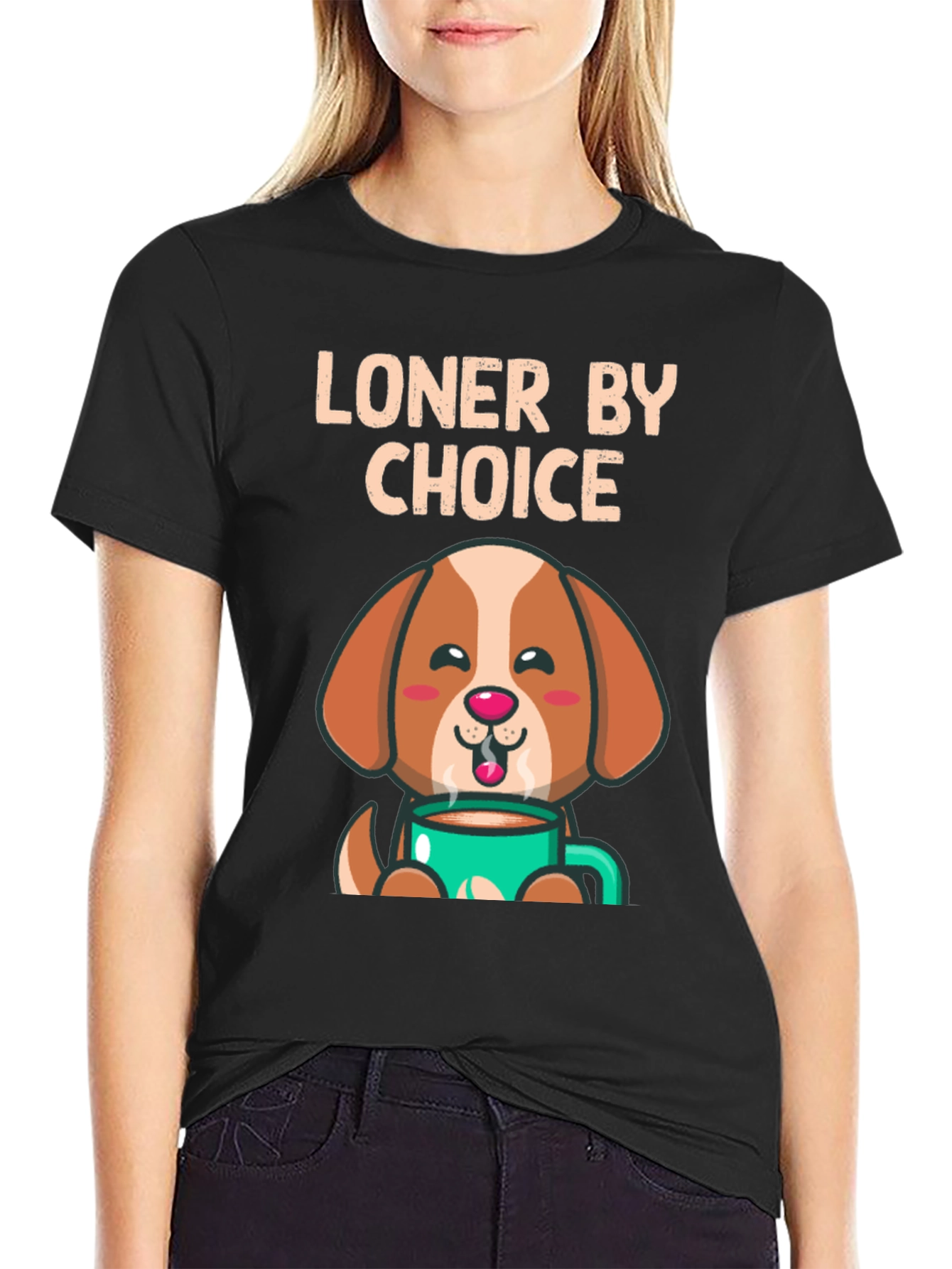 Black Loner By Choice Dog Coffee T-Shirt view 2