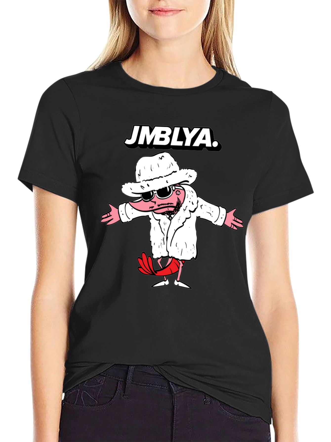 Black JMBYLA Cartoon Character Graphic T-Shirt view 2