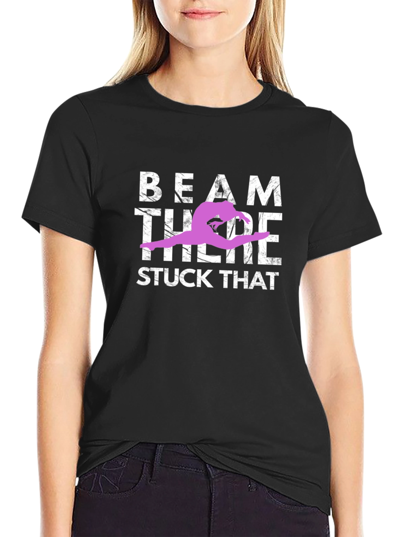Black Gymnastics Beam T-Shirt - Stuck That Landing Tee view 2
