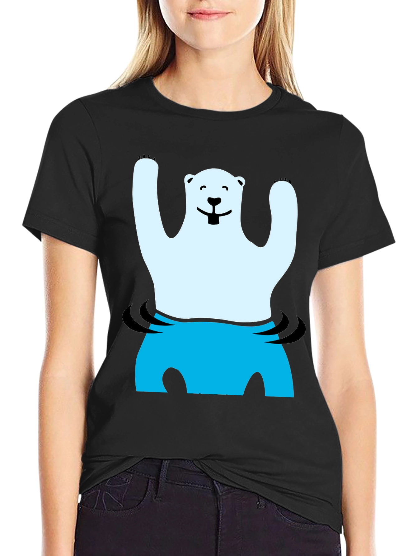 Black Polar Bear in Water Graphic Tee view 2
