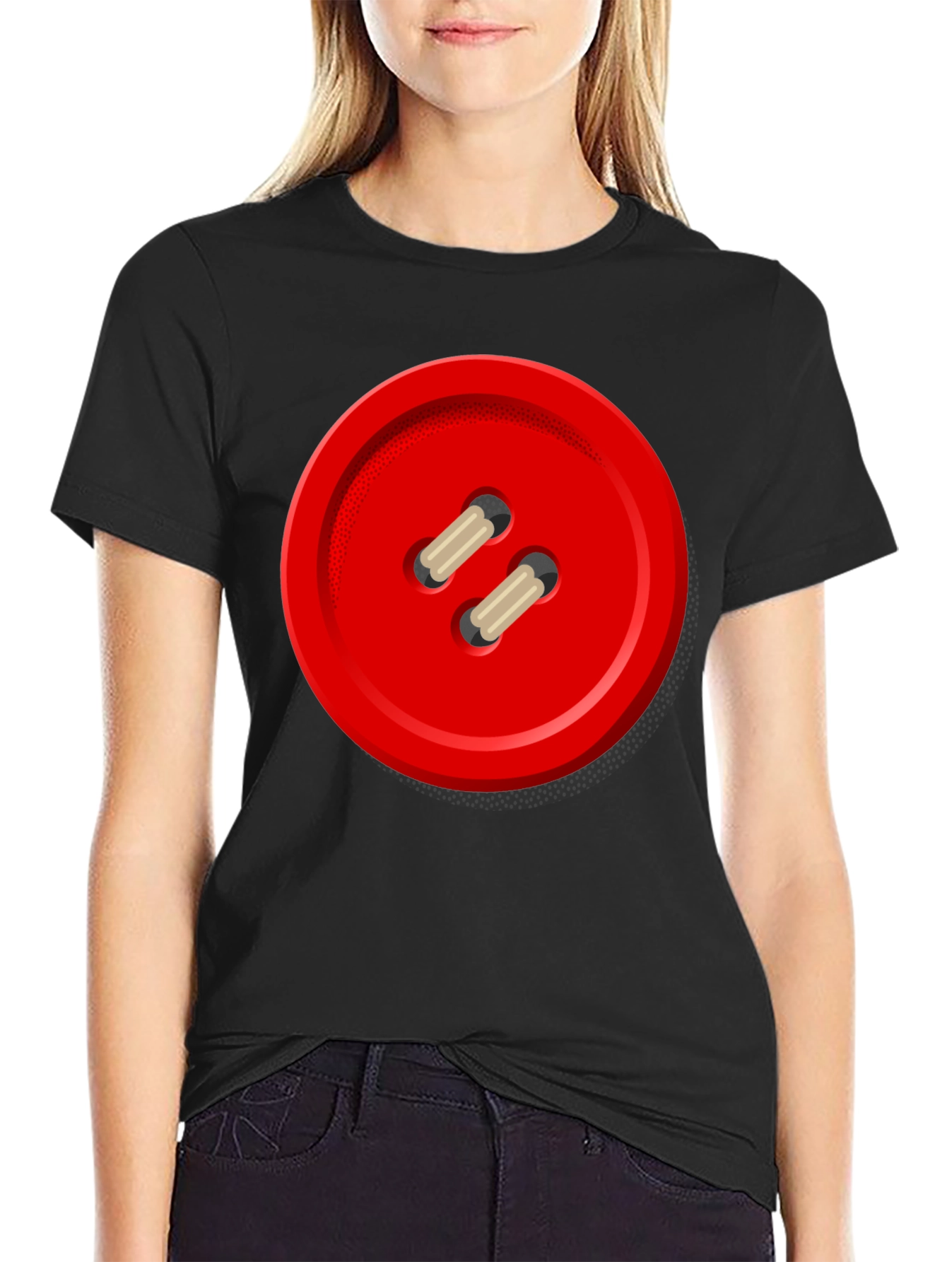 Black Red Button Graphic Tee - Unique Novelty Shirt view 2