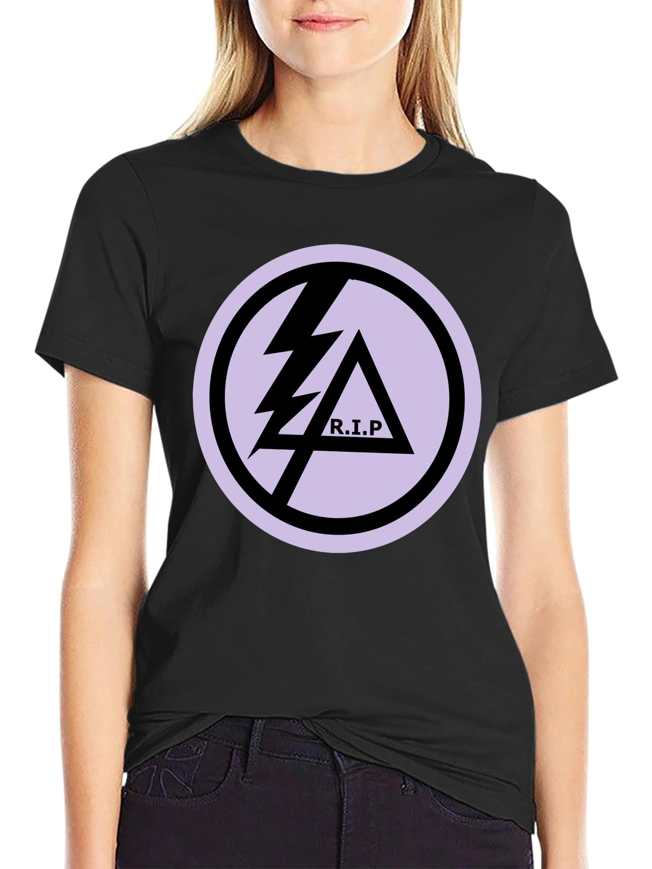 Black Black T-Shirt with R.I.P Lightning Bolt Graphic Print view 2