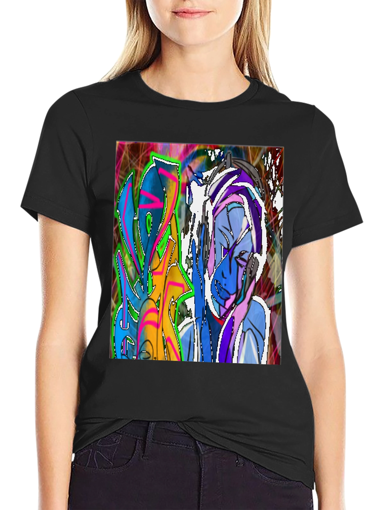 Black Abstract Graffiti Art T-Shirt - Street Style Tee view 2