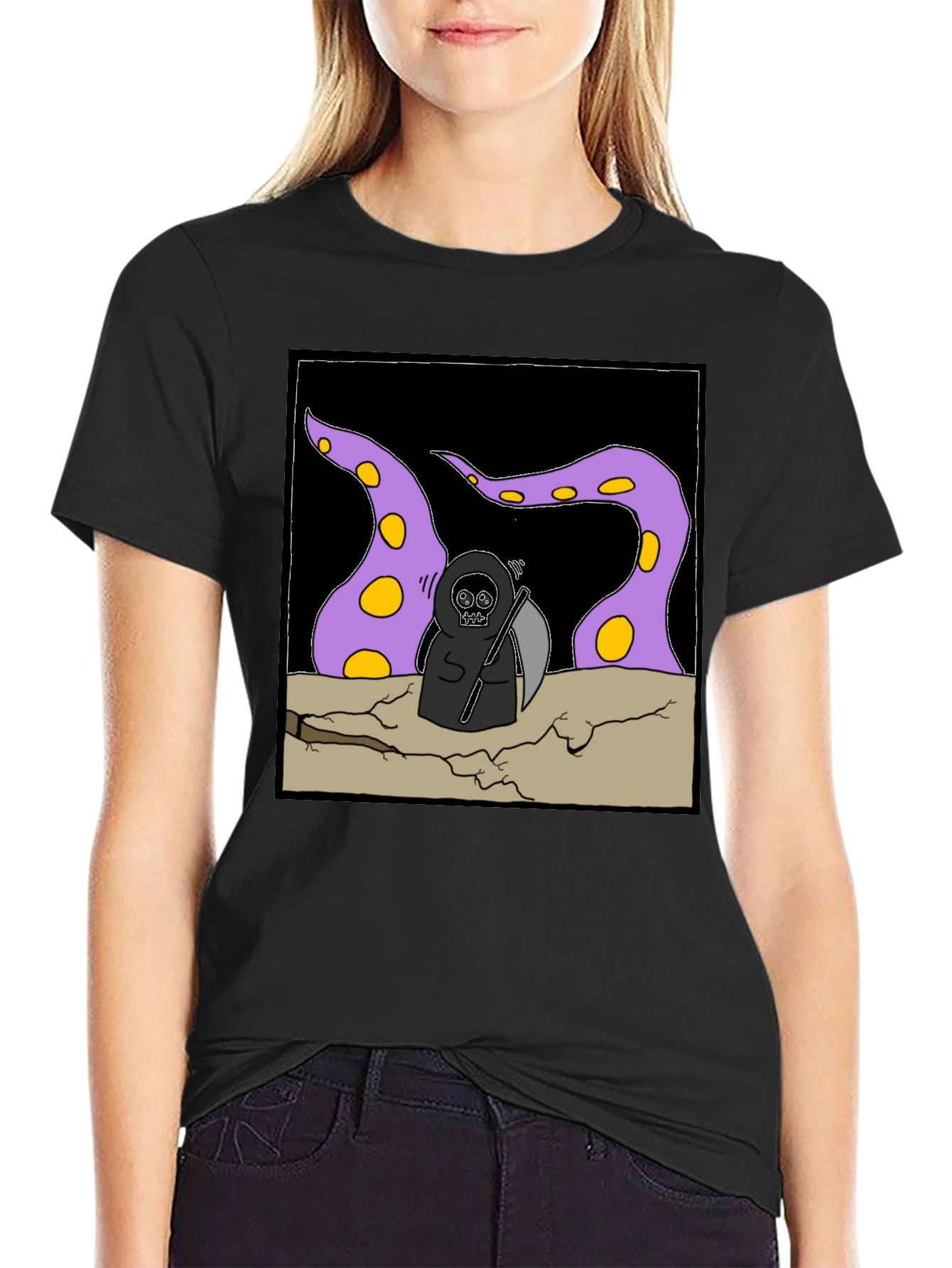 Black Grim Reaper Tentacle T-Shirt view 2