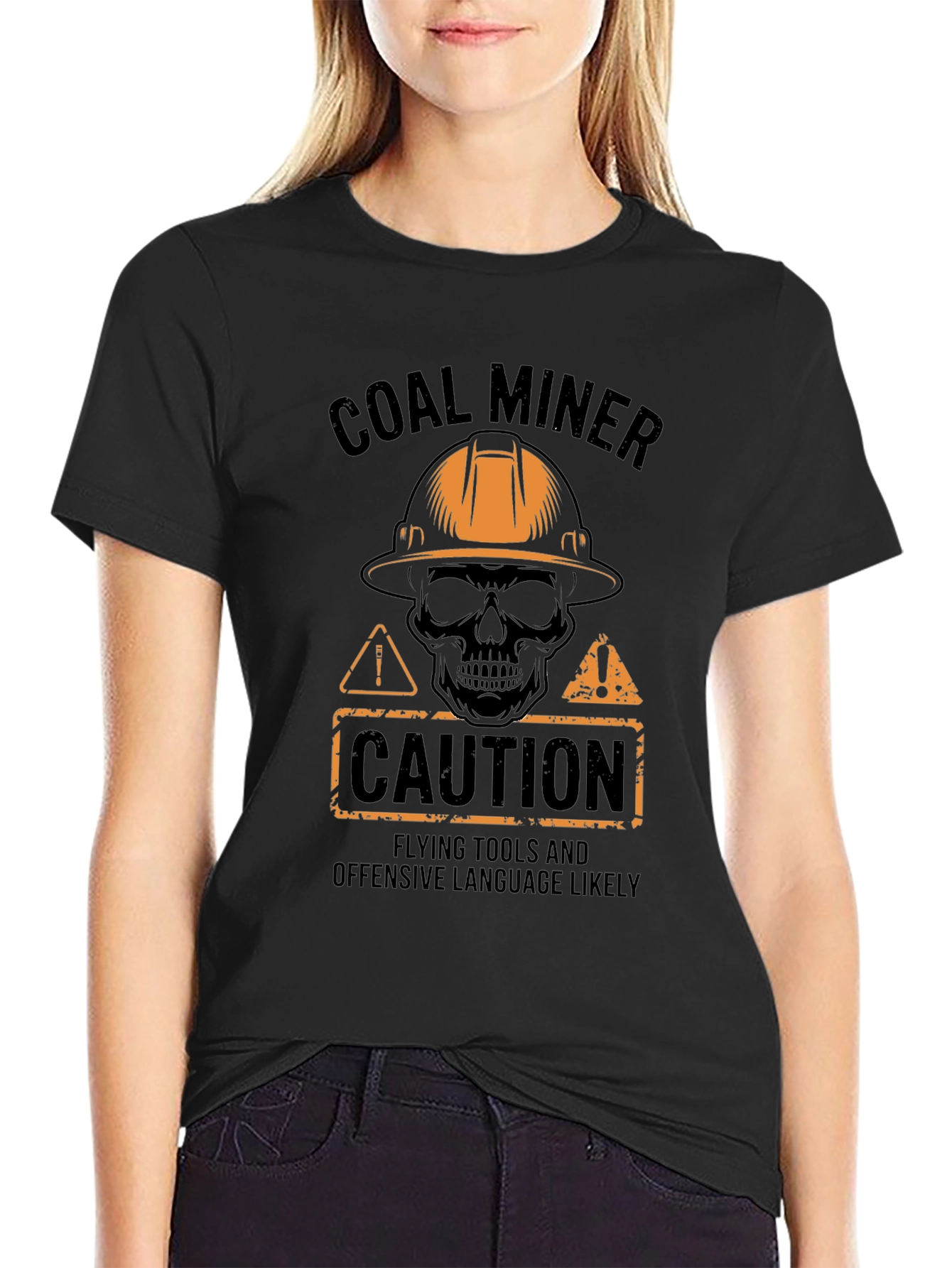 Black Coal Miner Caution Graphic Tee - Funny Work Shirt view 2