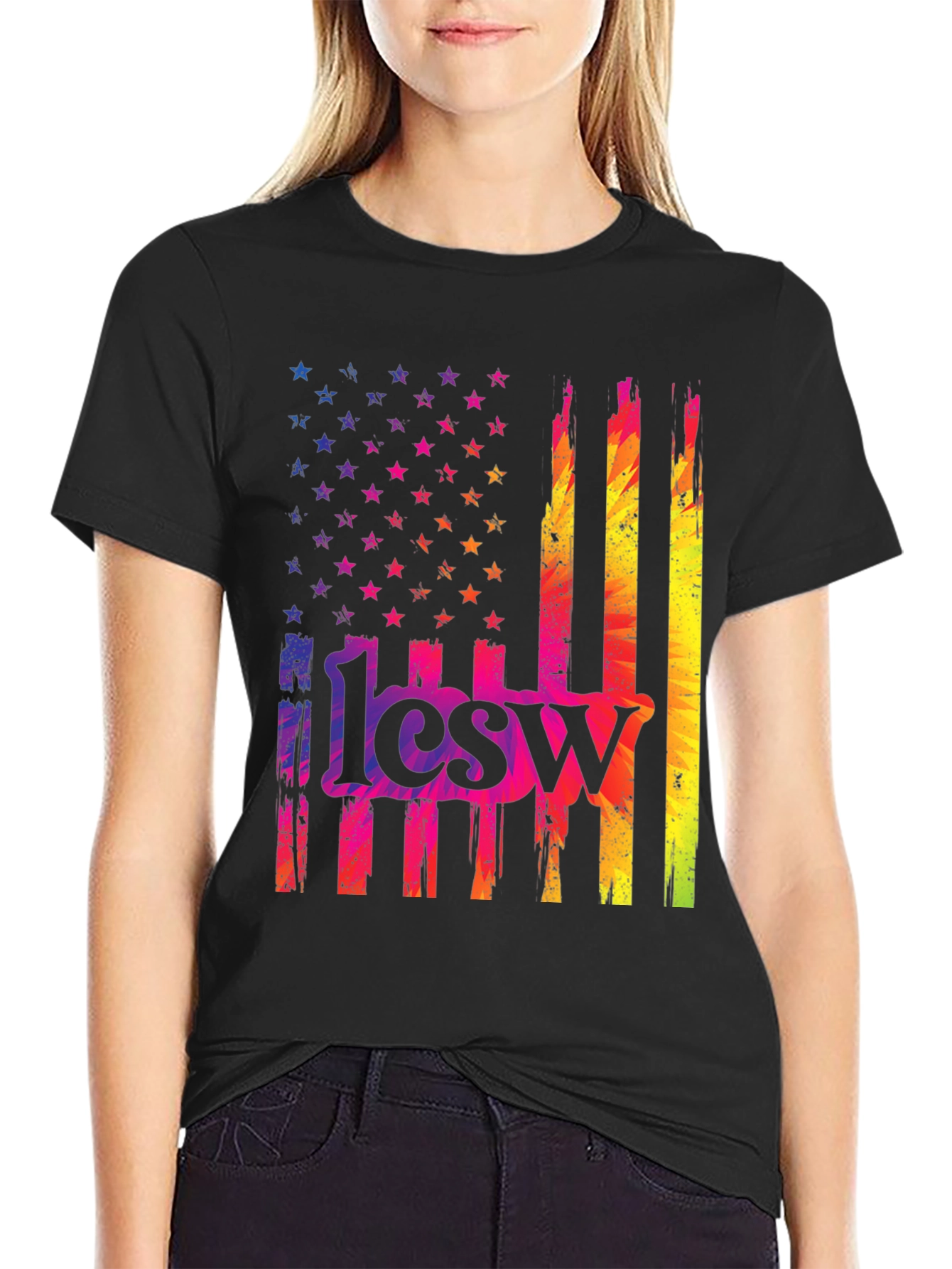 Black Rainbow American Flag 1lcsw T-Shirt view 2