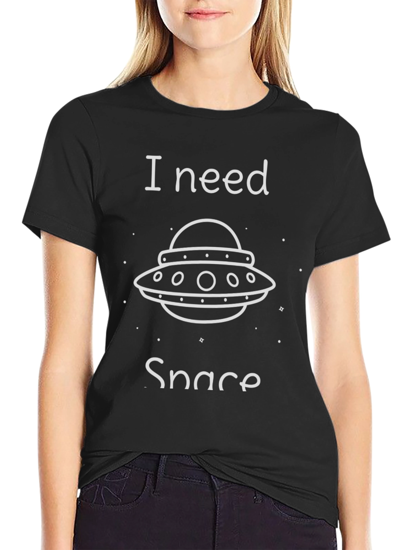 Black I Need Space UFO T-Shirt - Black Graphic Tee view 2