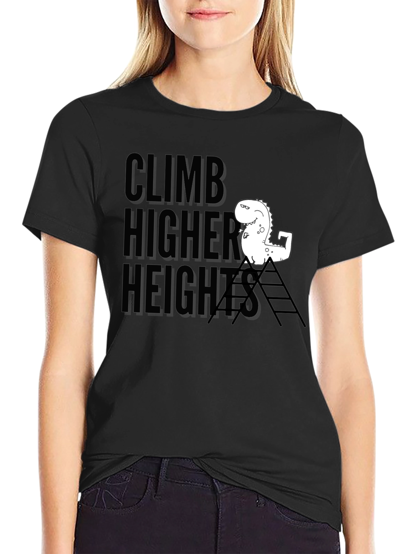 Black Climb Higher Heights Dino Graphic Tee view 2