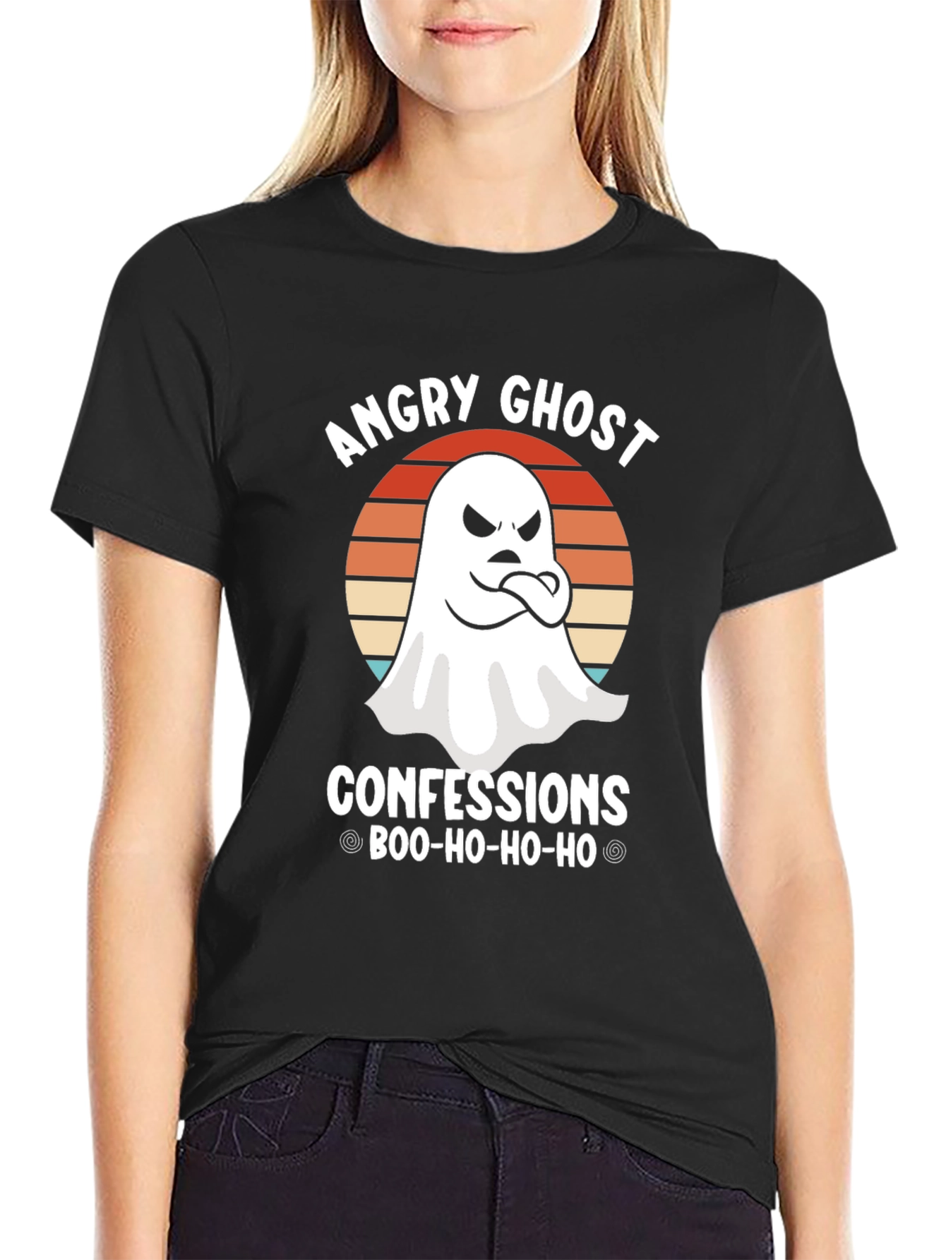Black Angry Ghost Confessions Boo-Ho-Ho-Ho T-Shirt view 2