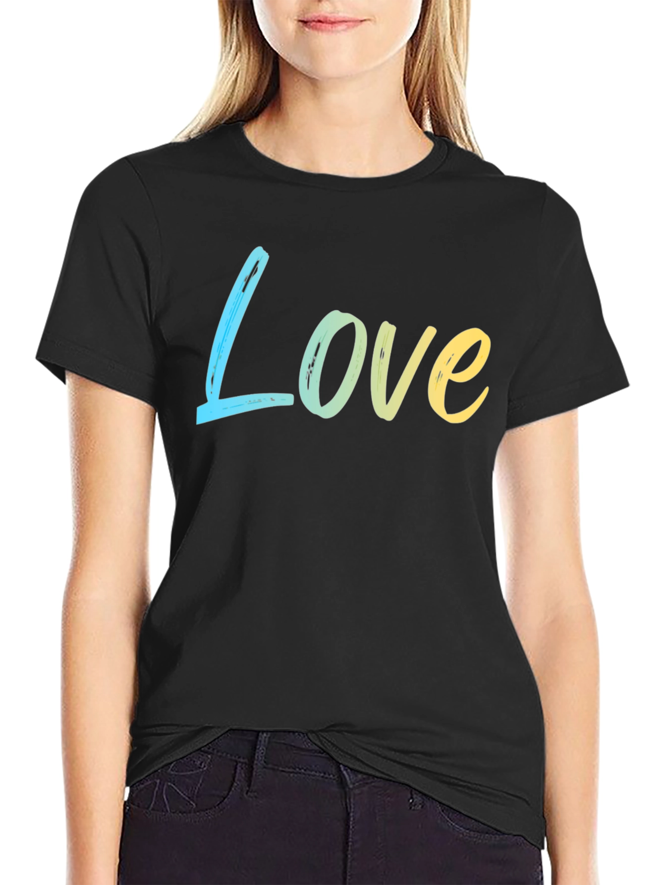Black Love Gradient Tee - Soft Cotton Blend, Casual Style view 2