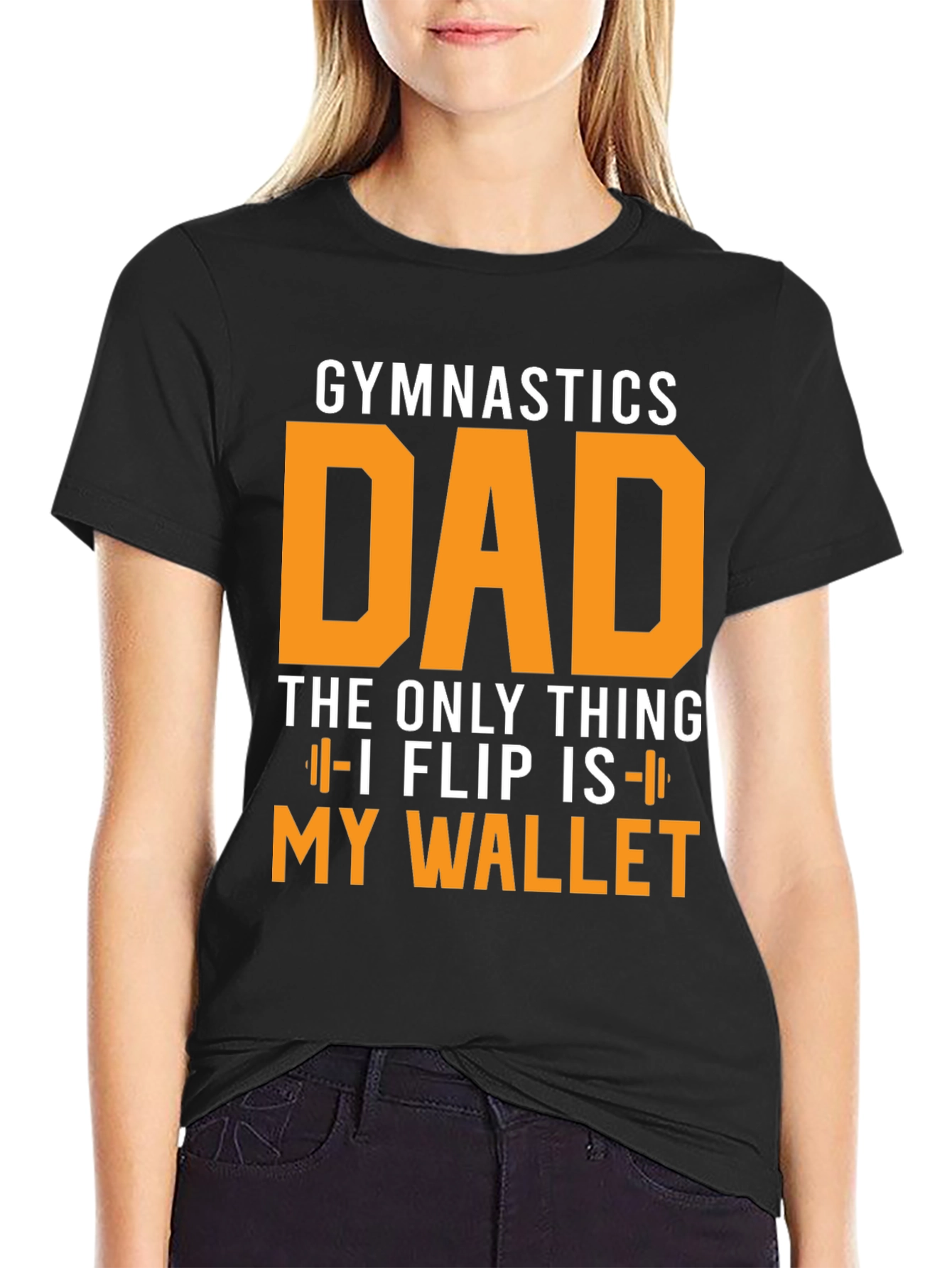 Black Gymnastics Dad T-Shirt - Flipping Wallet Humor view 2