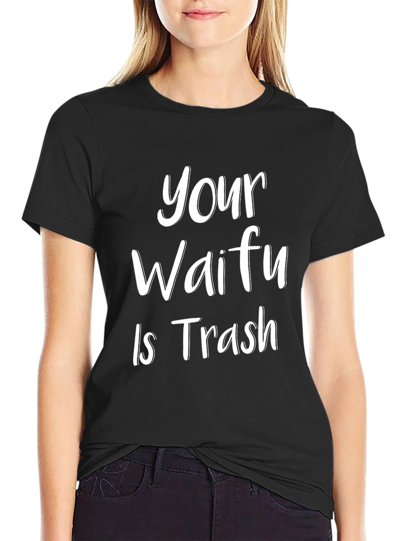 Black Your Waifu is Trash Funny Graphic T-Shirt view 2