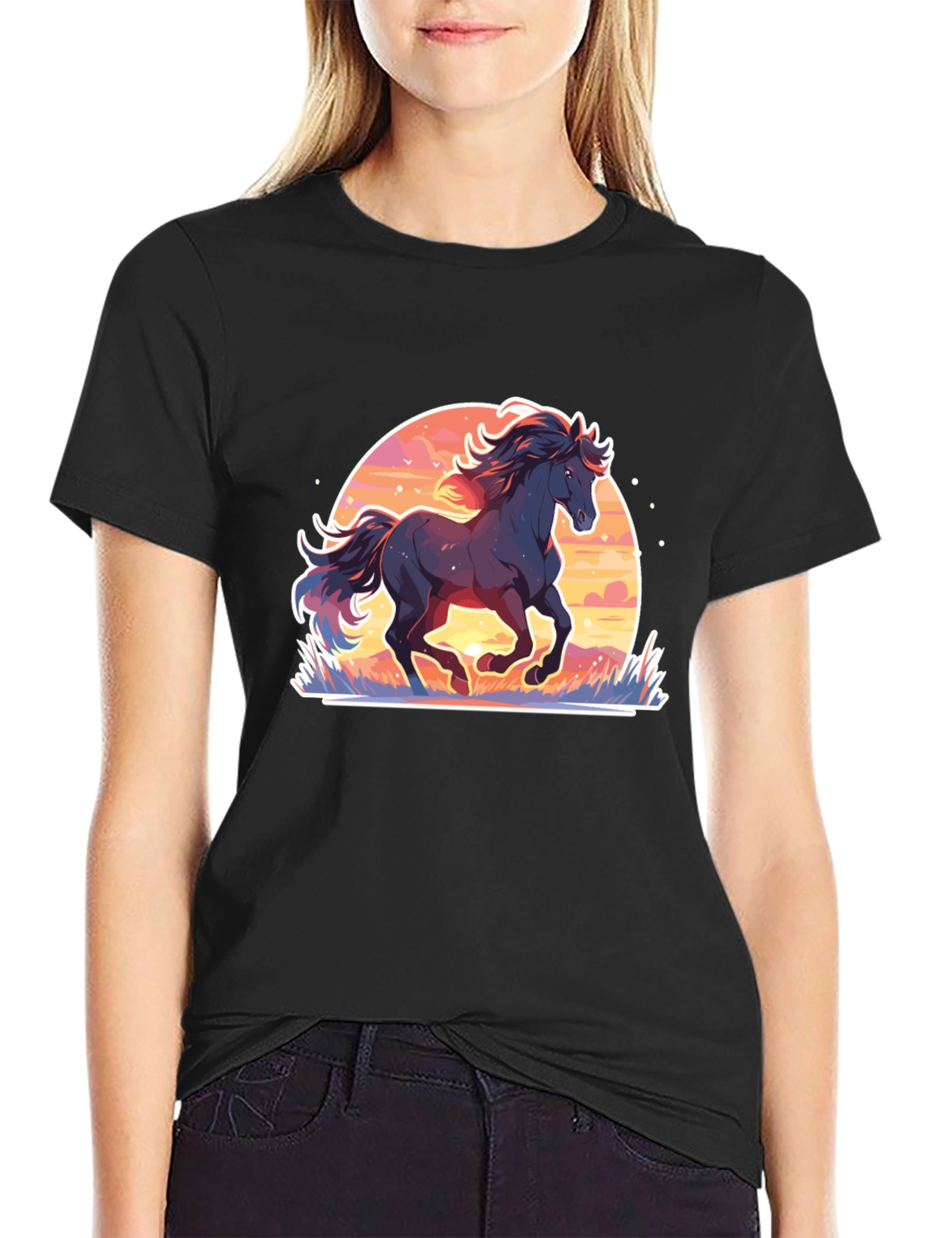 Black Majestic Horse Graphic Tee - Black Cotton Comfort view 2