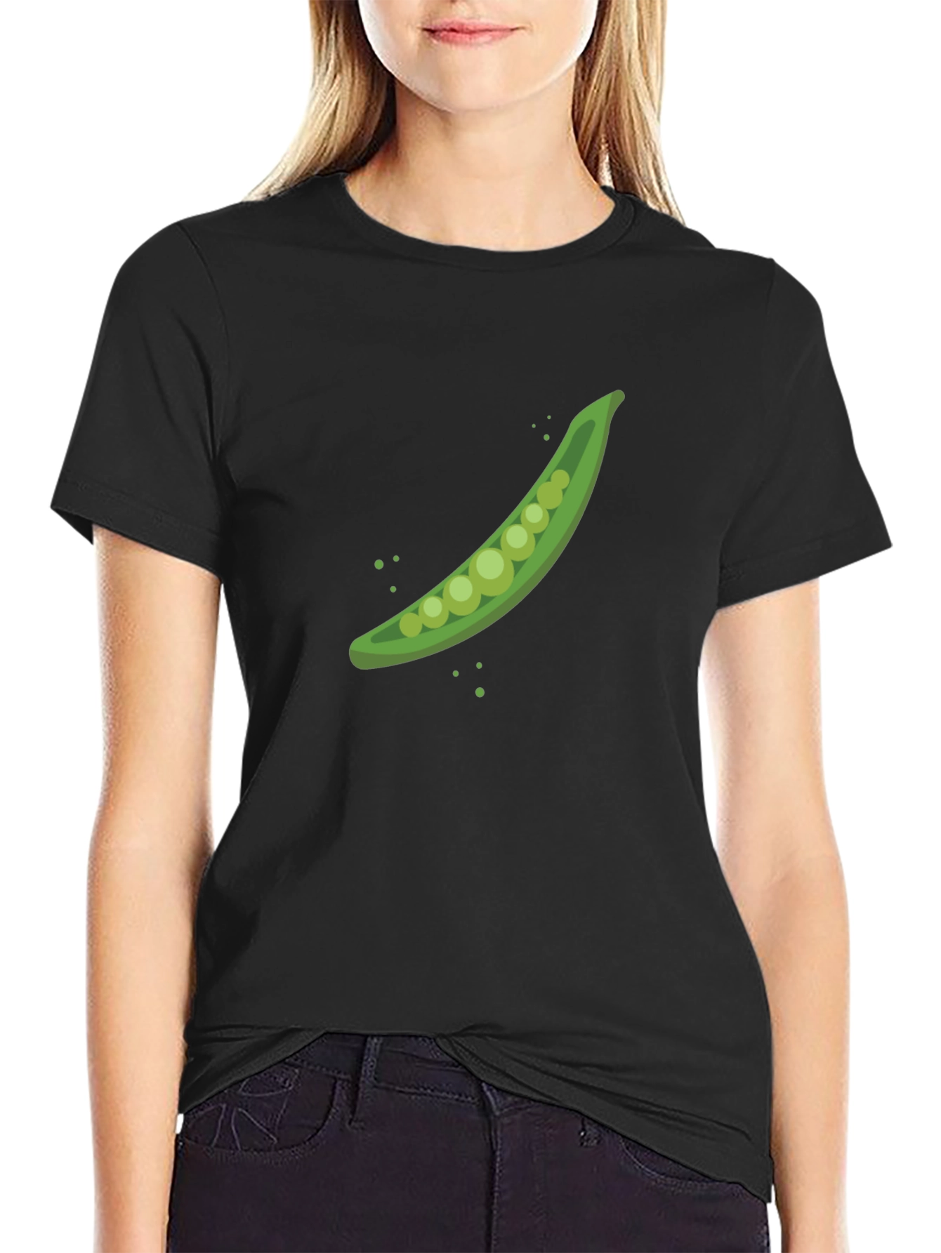 Black Pea Pod Graphic T-Shirt - Black Cotton Tee view 2