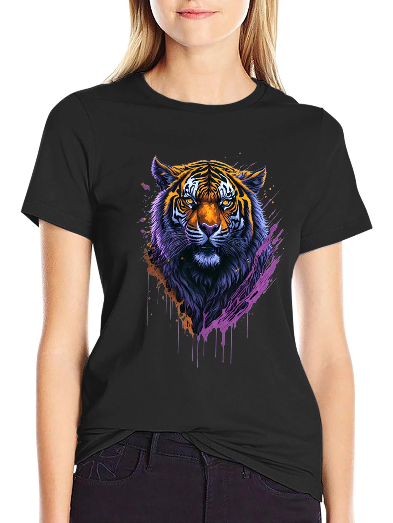 Black Vibrant Tiger Graphic Tee - Stylish Animal Print Shirt view 2
