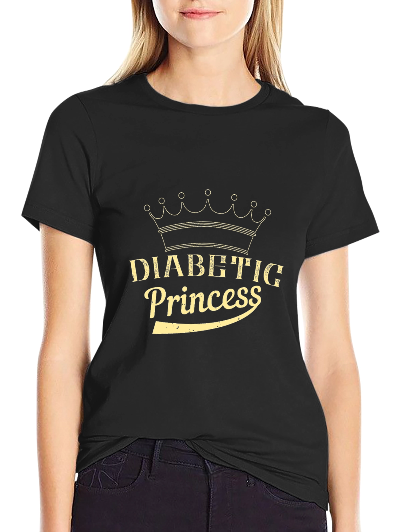 Black Diabetic Princess Graphic T-Shirt - Black Cotton Tee view 2